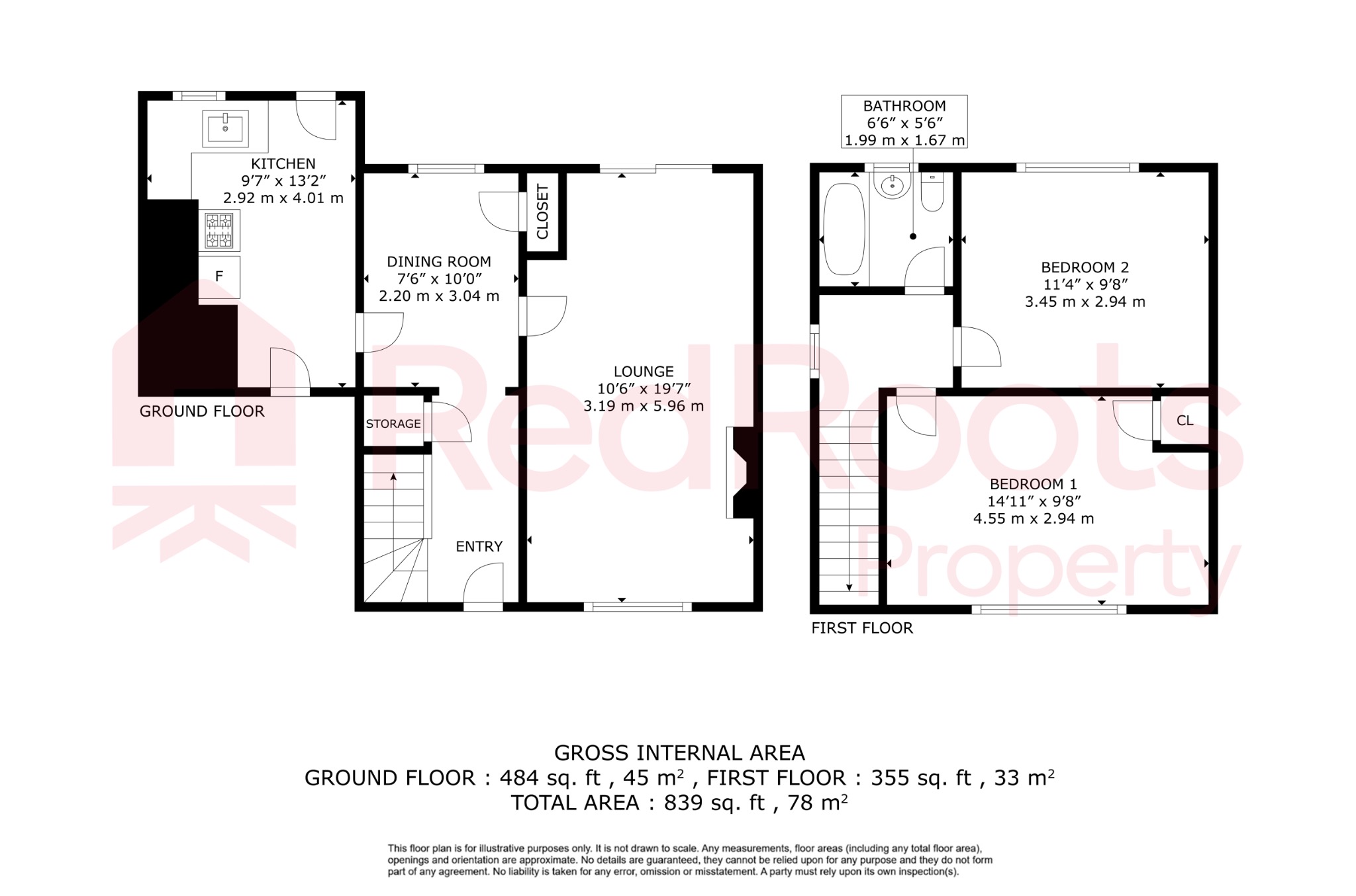2 bed semi-detached house to rent in Almond Road, Cantley - Property floorplan