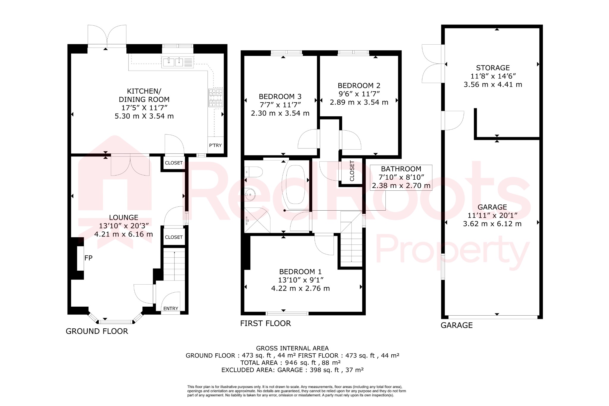 3 bed semi-detached house for sale in Kingsley Avenue, Sprotbrough, Doncaster, DN5 - Property floorplan