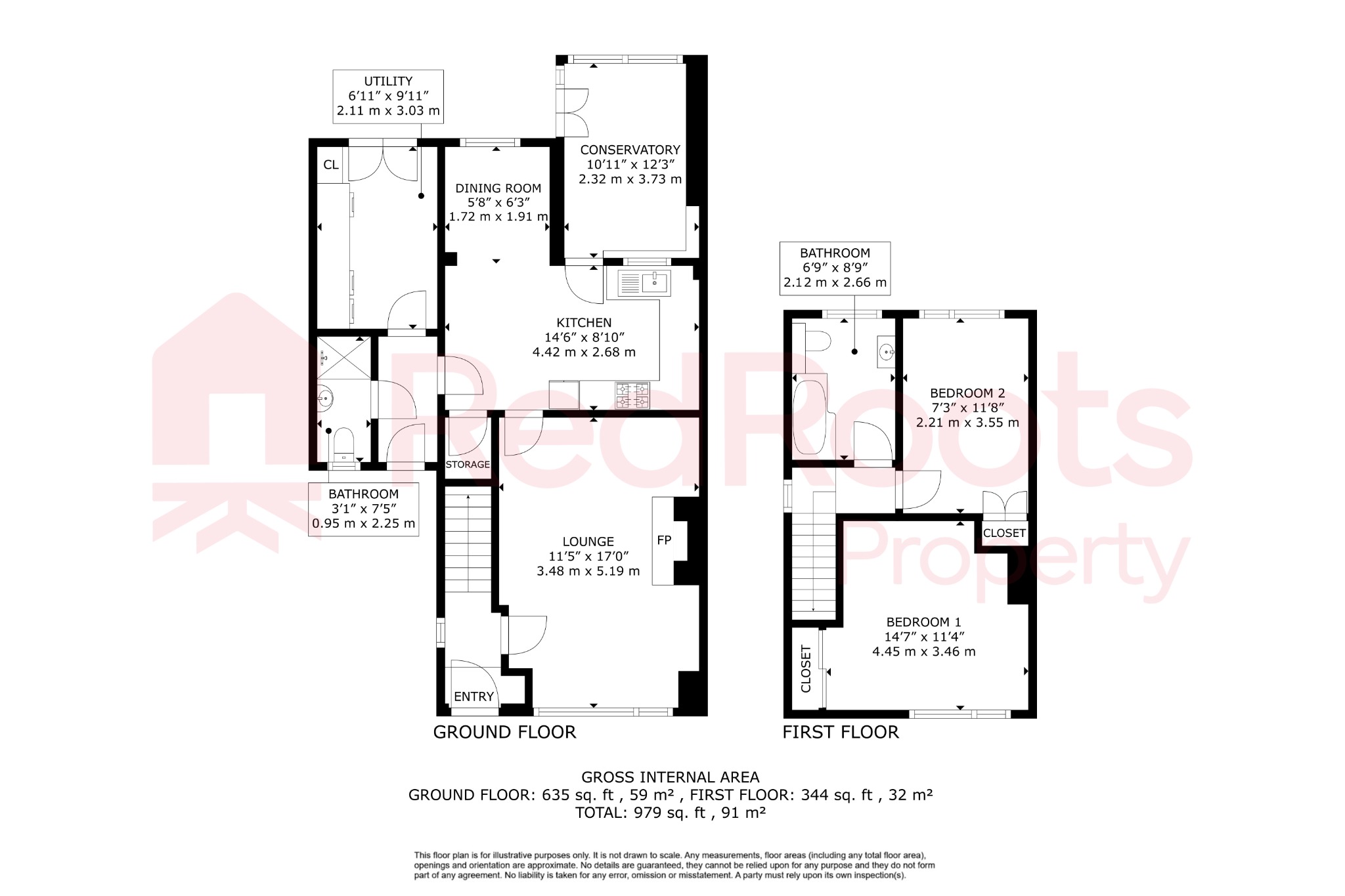 2 bed semi-detached house for sale in Crompton Avenue, Sprotbrough, Doncaster, DN5 - Property floorplan