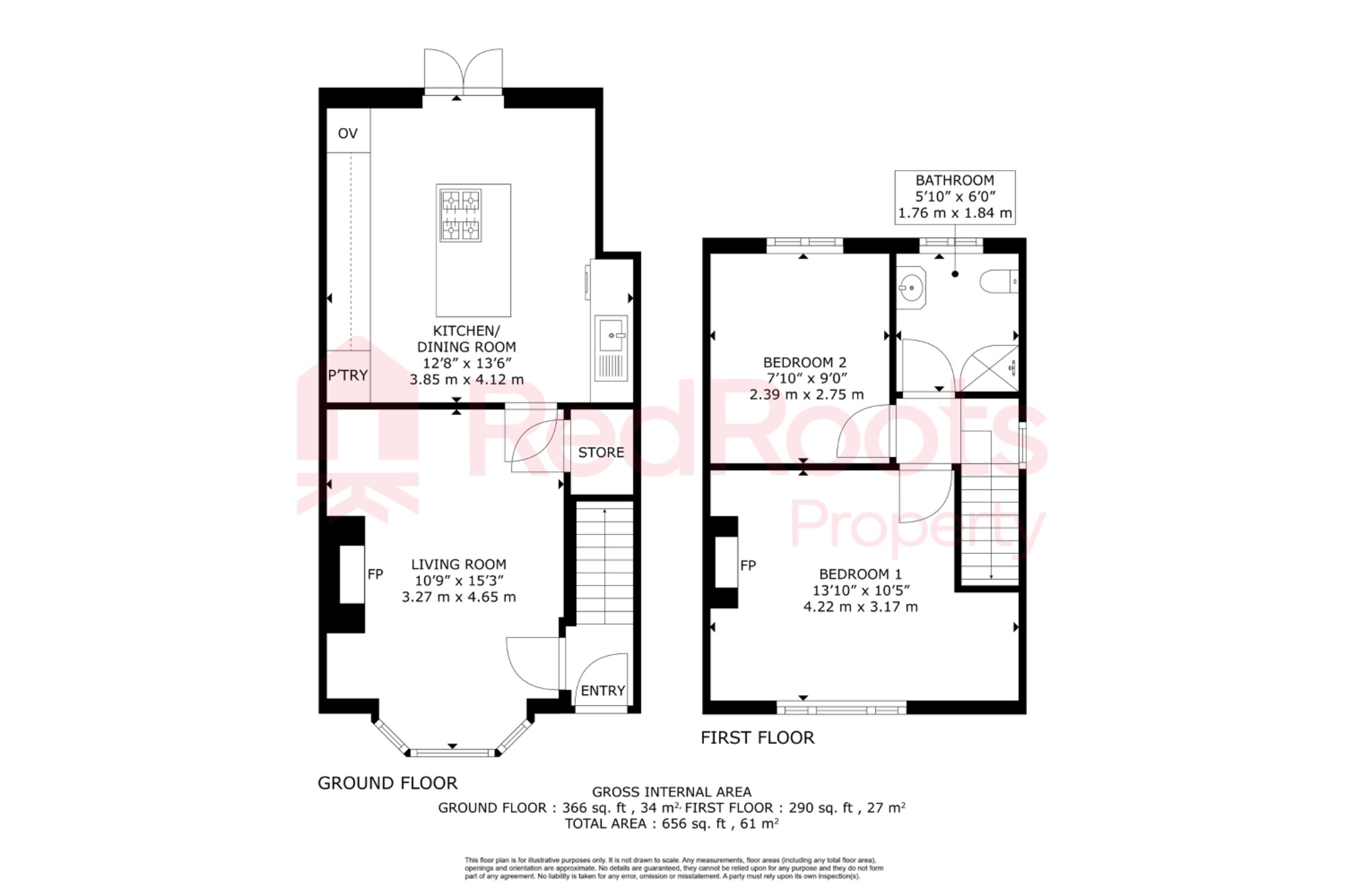 2 bed semi-detached house for sale in Tennyson Avenue, Sprotbrough, Doncaster, DN5 - Property floorplan