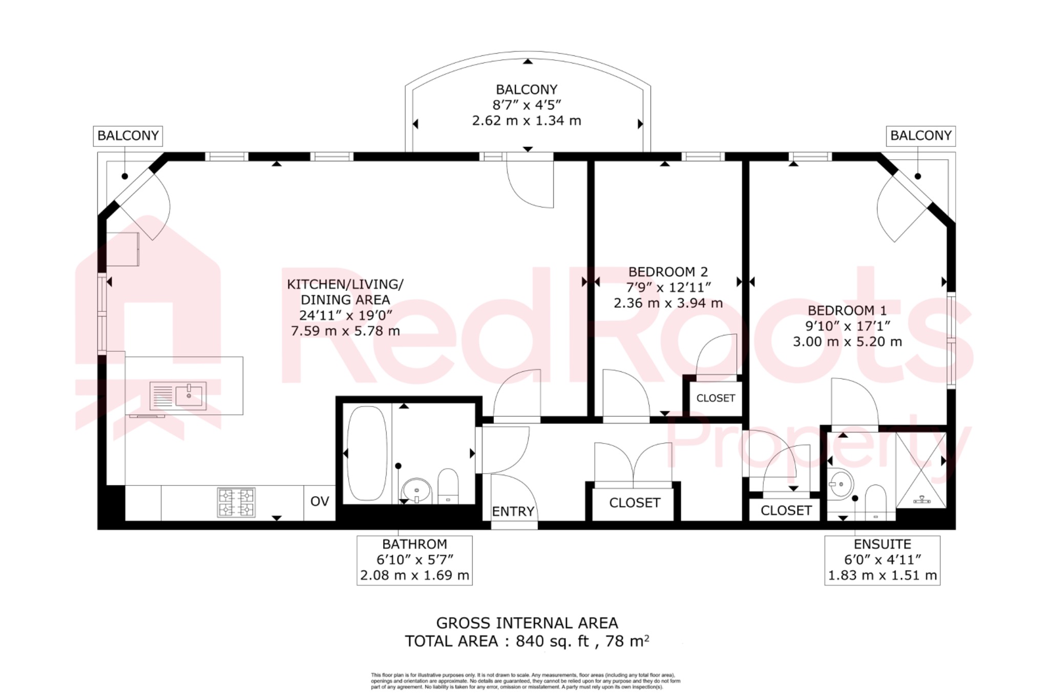 2 bed flat for sale in Stone Arches, York Road, Doncaster, South Yorkshire, DN5 - Property floorplan