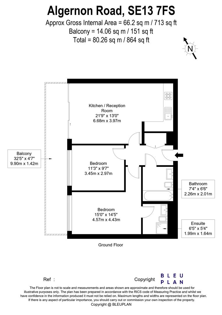 2 bed flat for sale in Algernon Road, London - Property floorplan