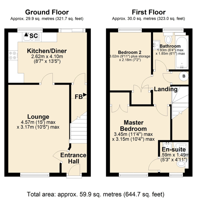 2 bed terraced house to rent in Alan Avenue, Norwich - Property floorplan