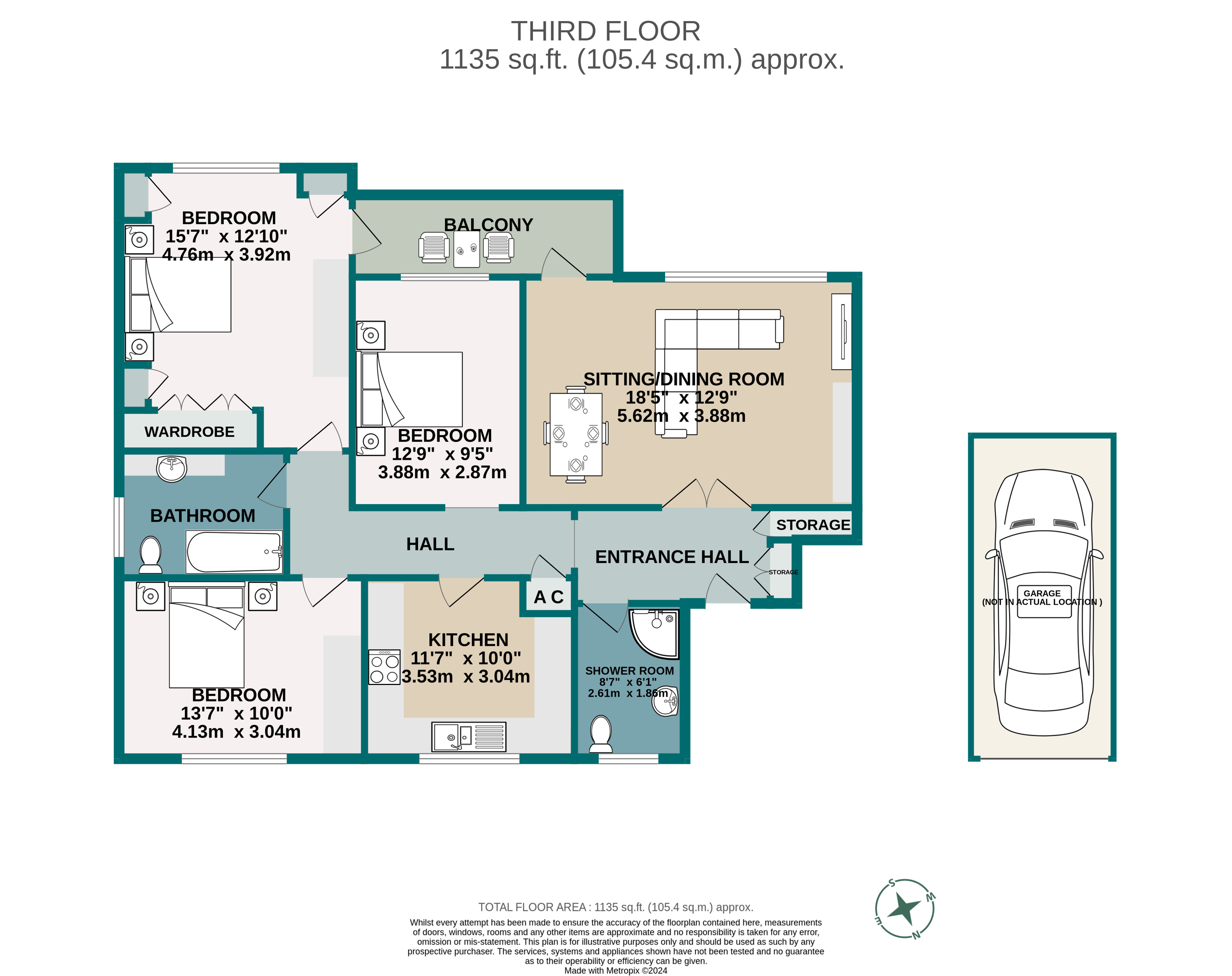 3 bed apartment for sale in The Avenue, Branksome Park, BH13 - Property floorplan