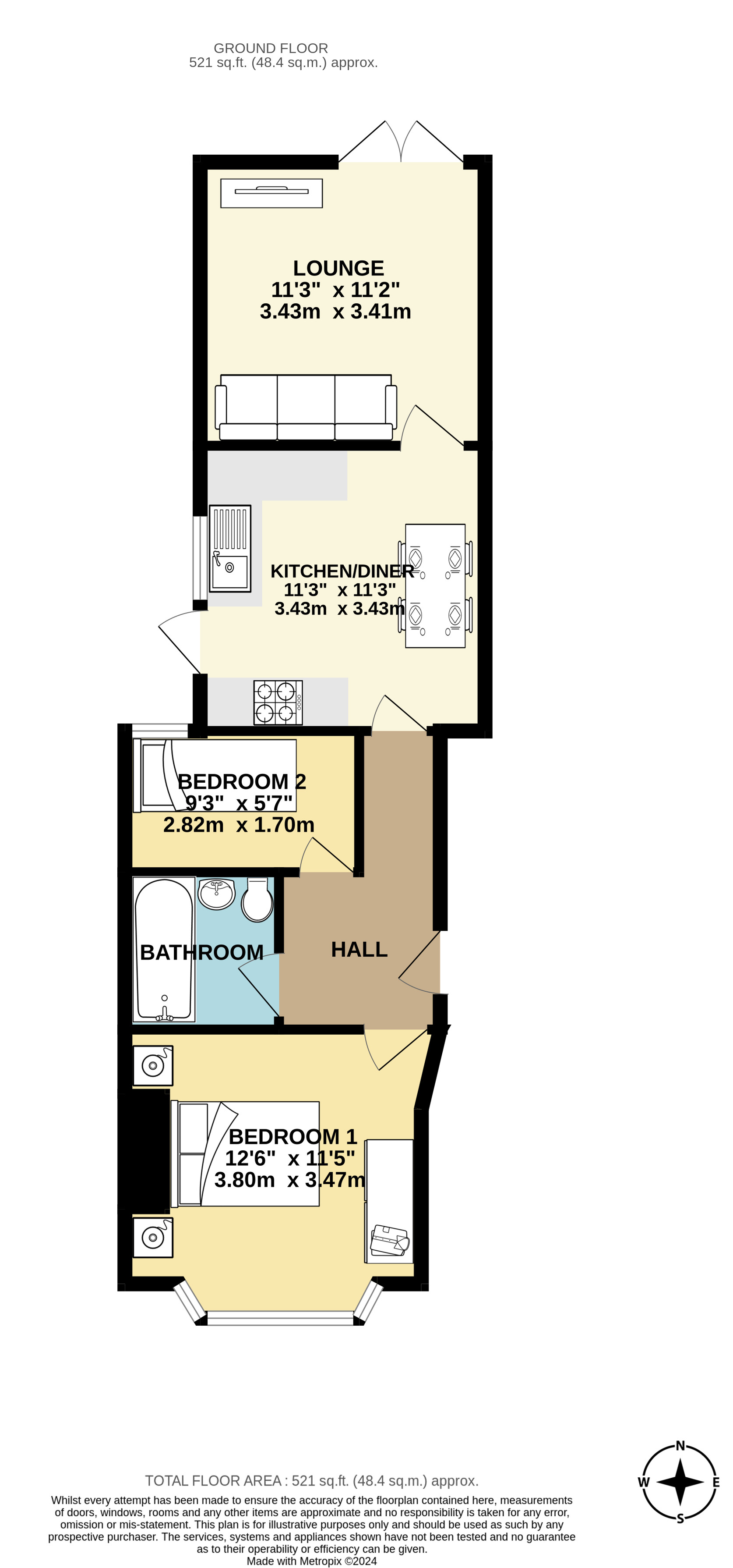 2 bed ground floor flat for sale in Pottery Road, Whitecliff, BH14 - Property floorplan