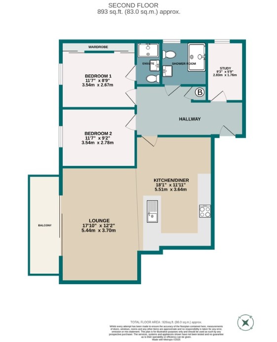 2 bed penthouse for sale in The Avenue, Branksome Park, BH13 - Property floorplan