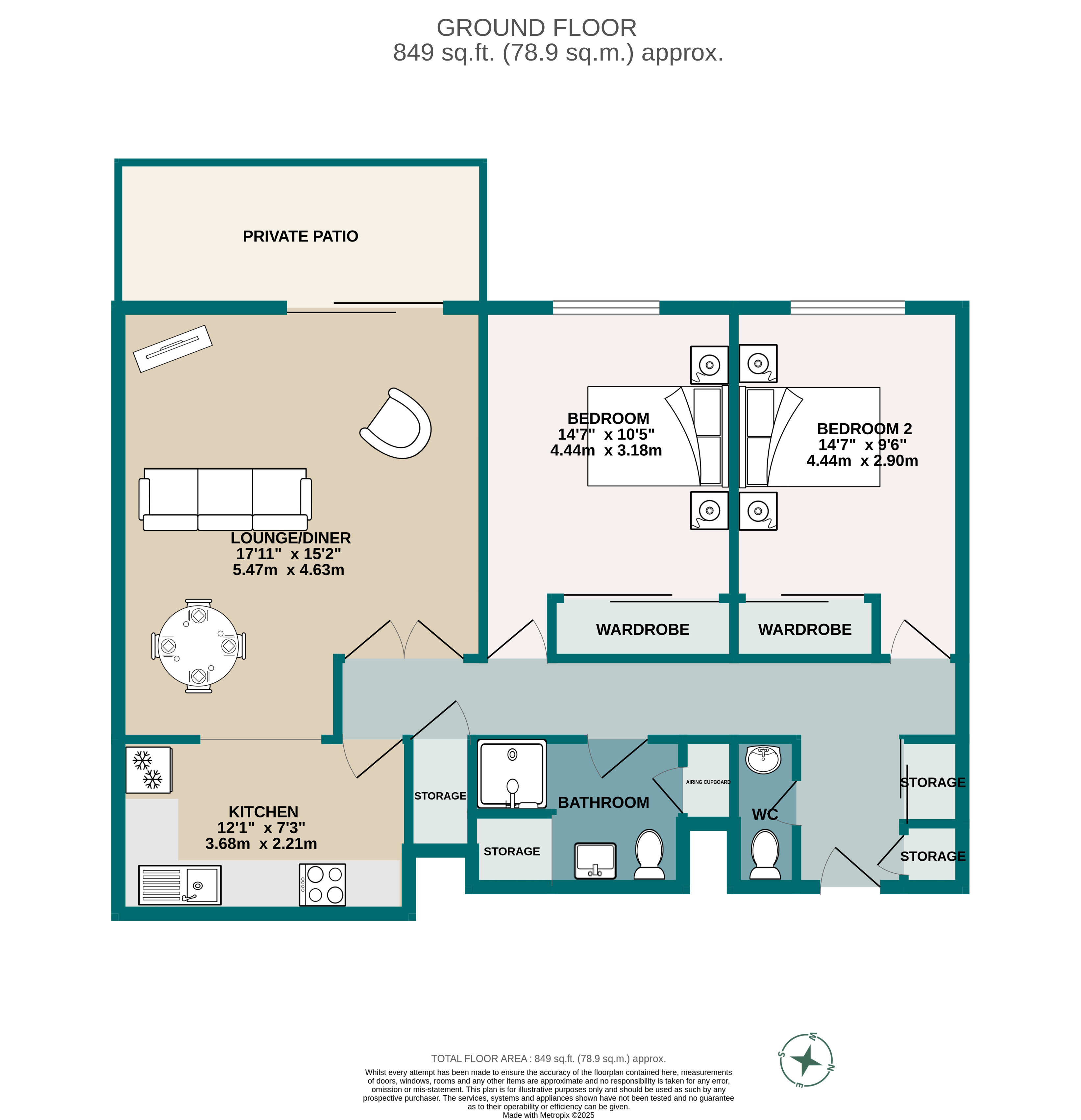 2 bed ground floor flat for sale in Hurst Hill, Lilliput, BH14 - Property floorplan