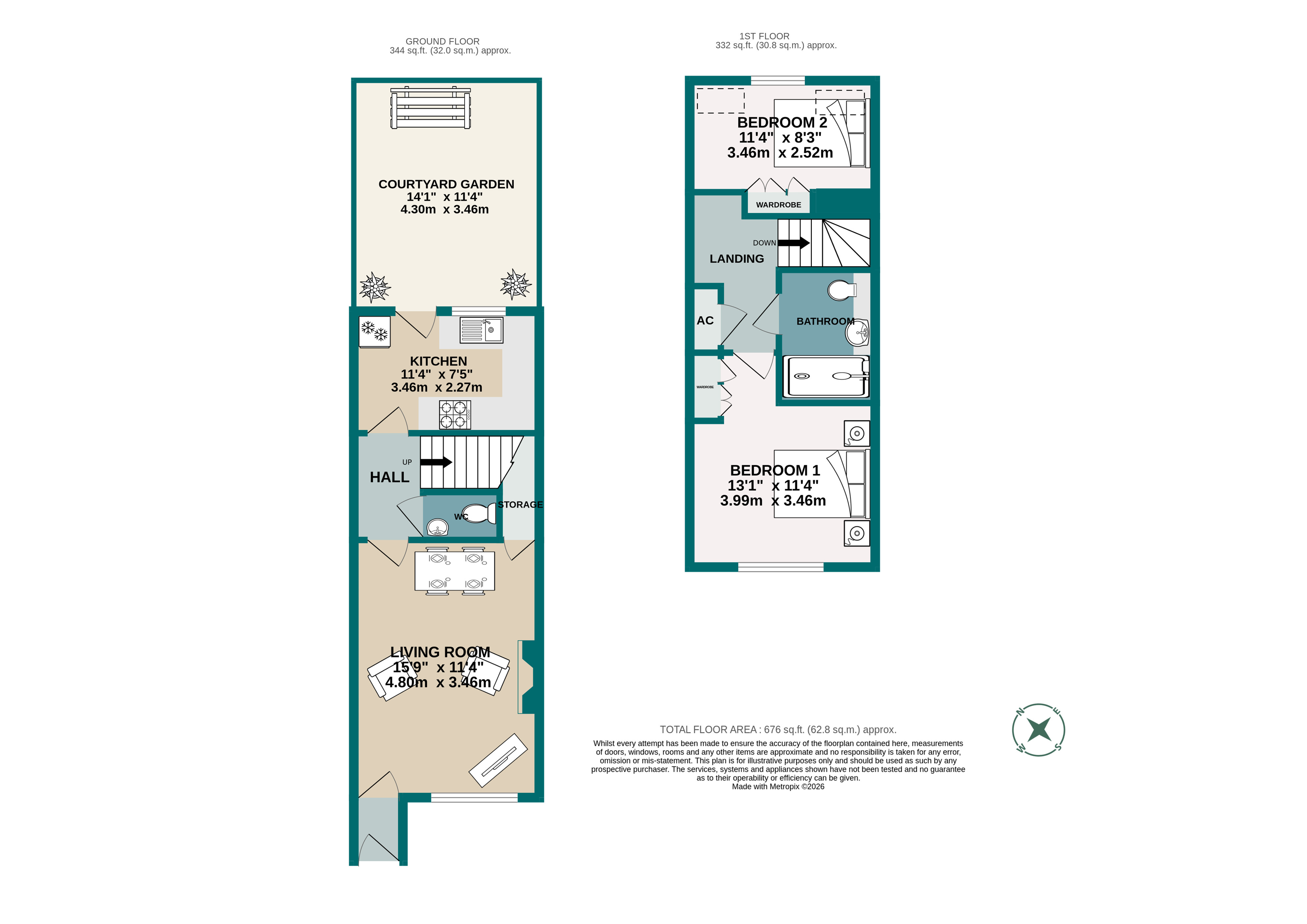 2 bed terraced house for sale in Marlow Drive, Christchurch, BH23 - Property floorplan