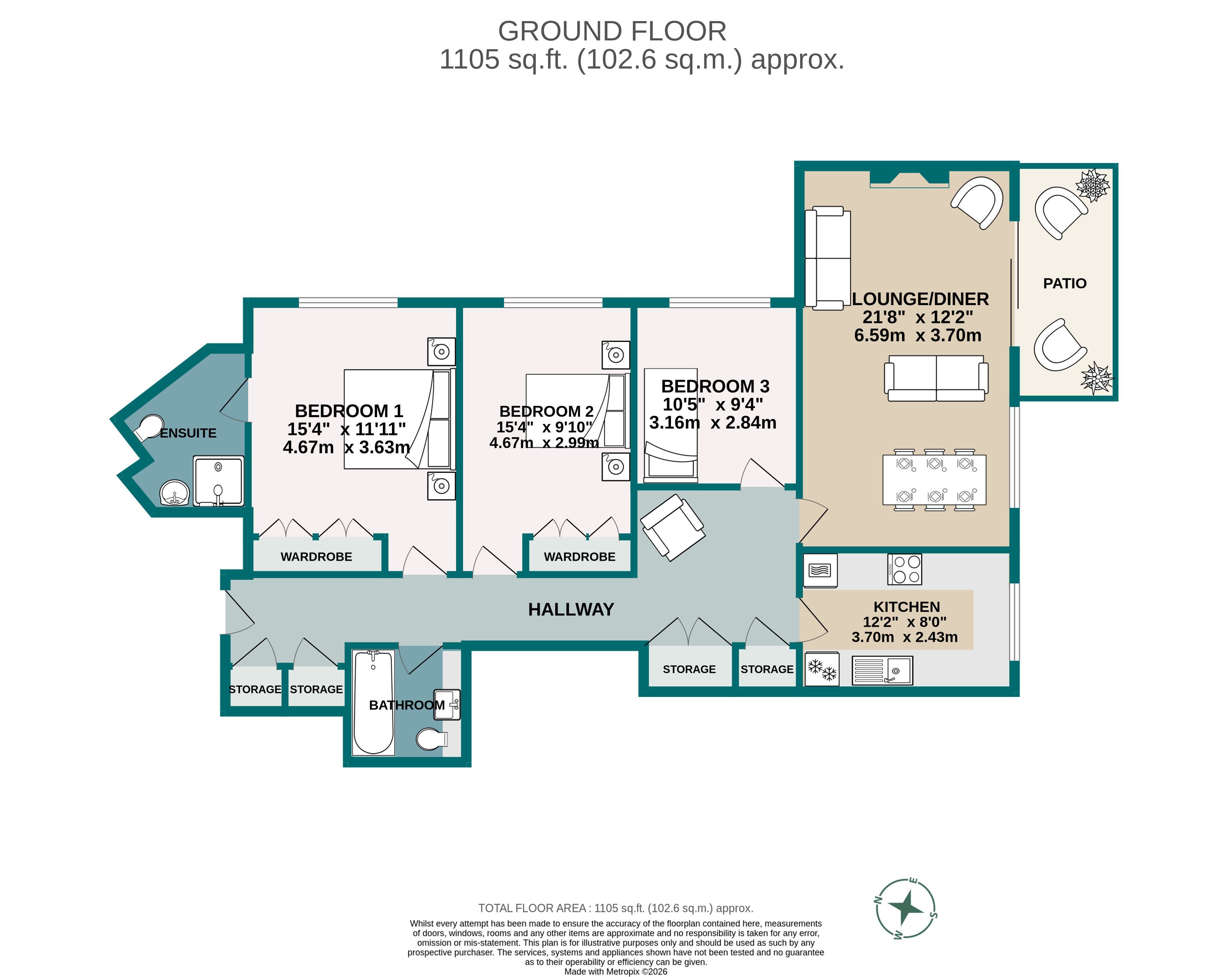 3 bed ground floor flat for sale in Western Road, Canford Cliffs, Poole, Dorset, BH13 - Property floorplan