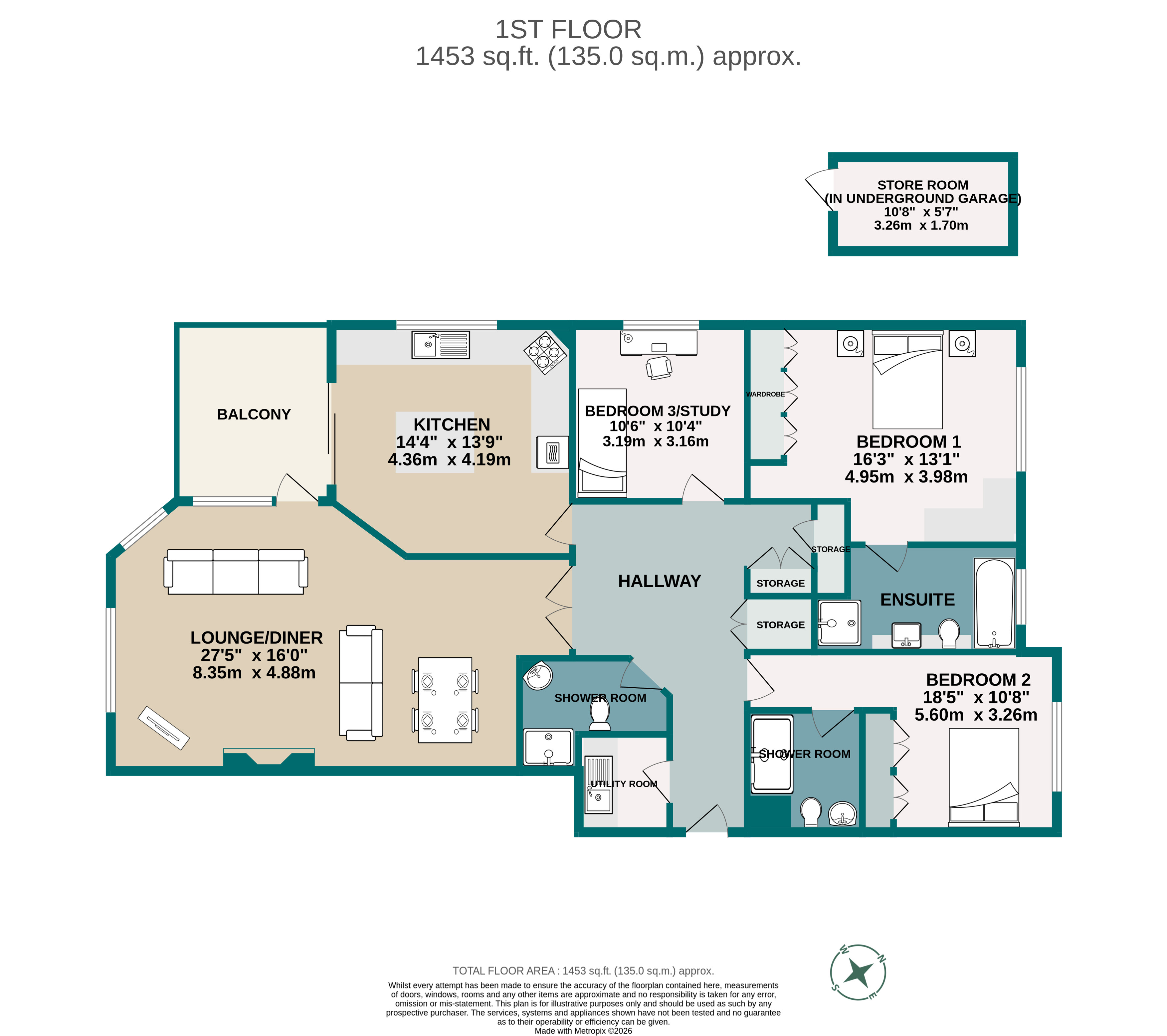 3 bed apartment for sale in Nairn Road, Poole, Dorset, BH13 - Property floorplan