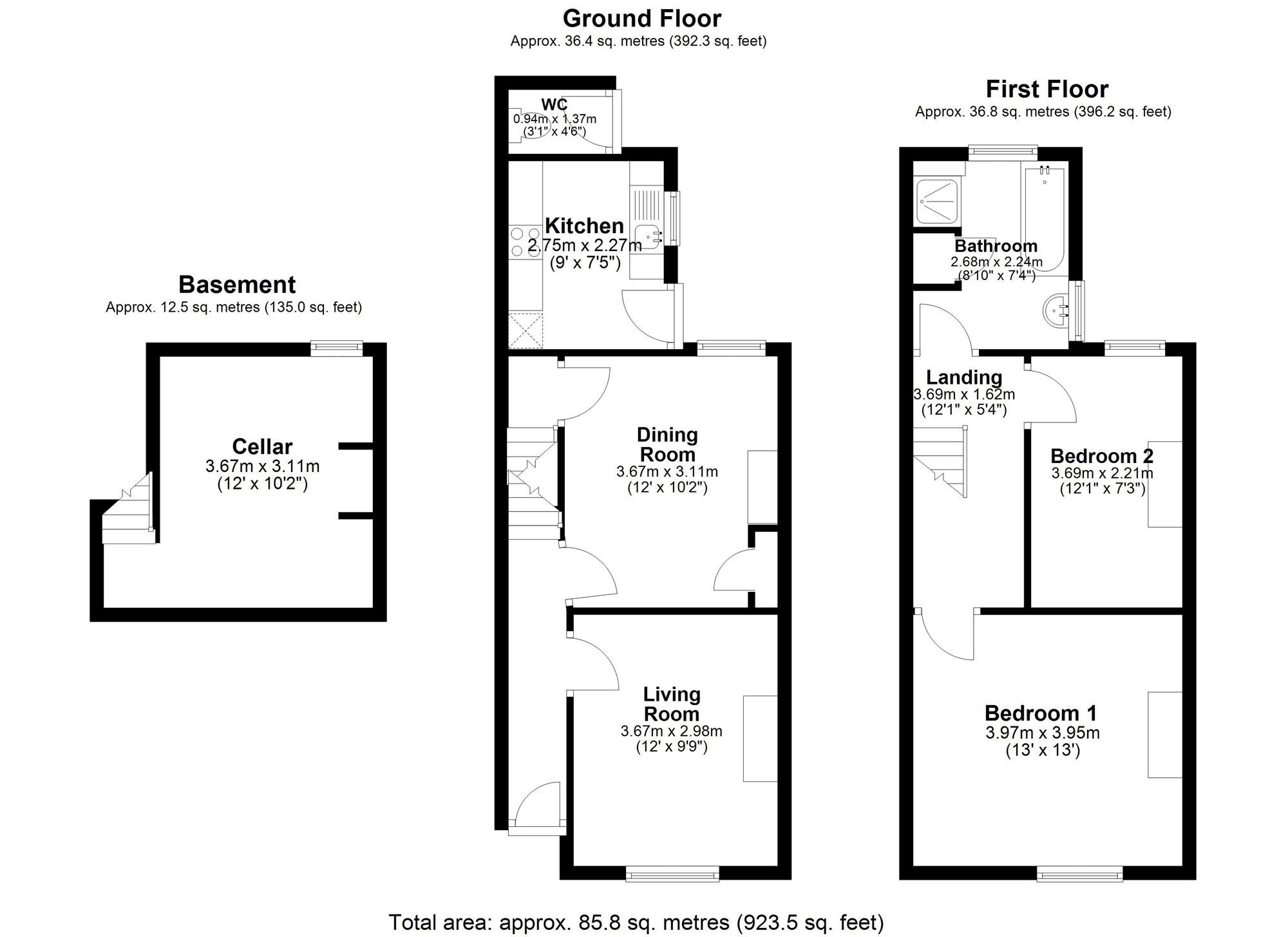 2 bed terraced house for sale in Vine Lane, Warwick, CV34 - Property floorplan