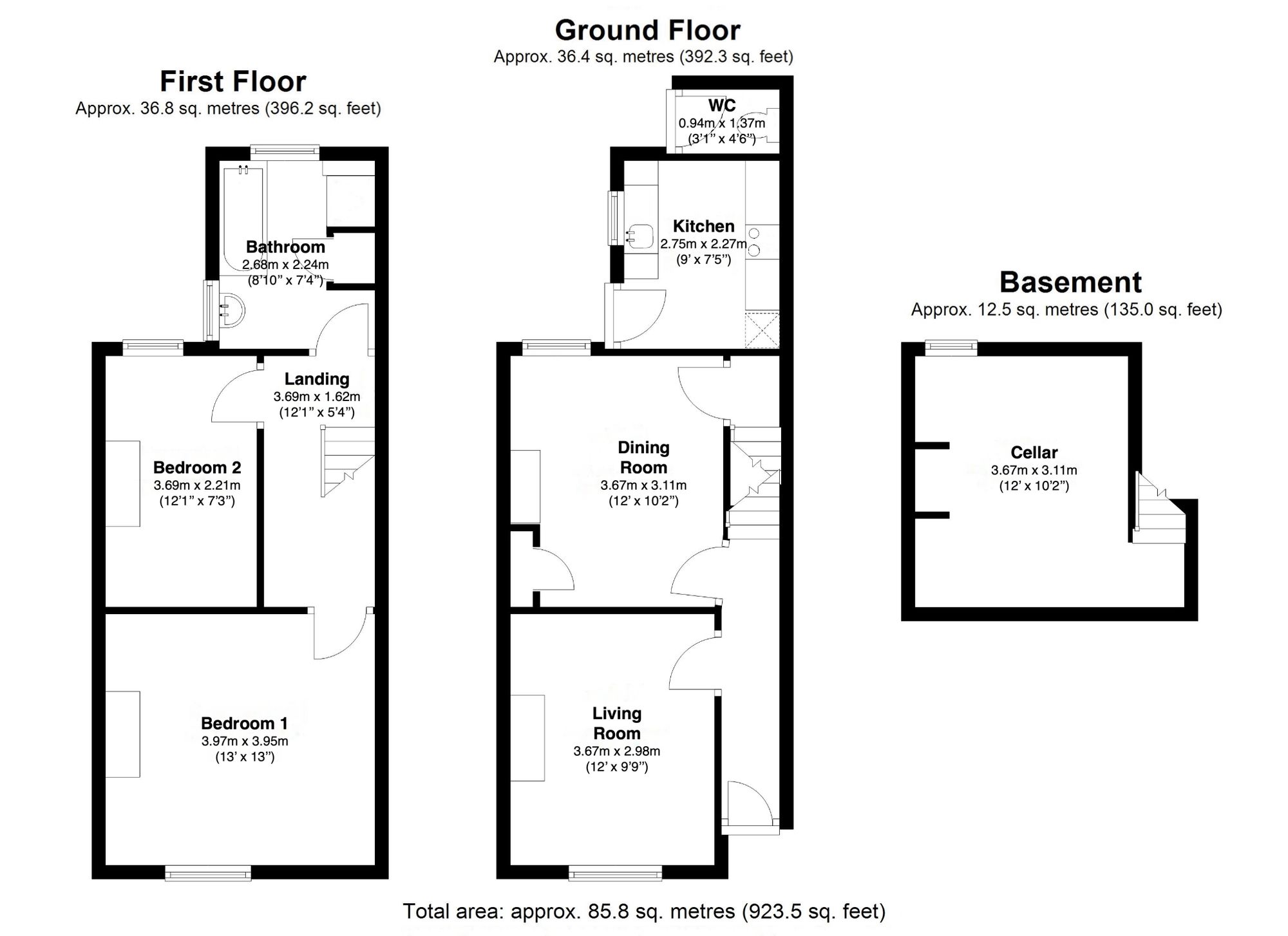 2 bed terraced house for sale in Vine Lane, Warwick, CV34 - Property floorplan