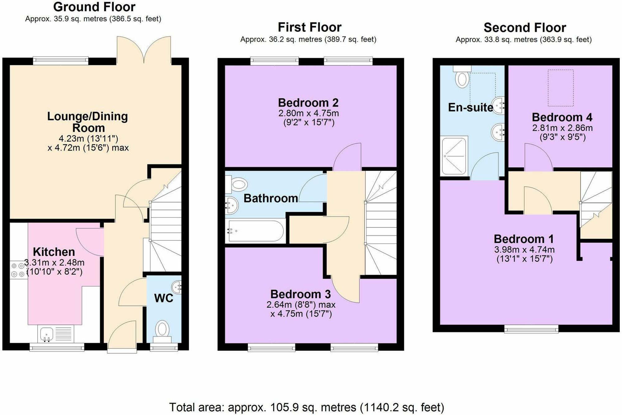 4 bed terraced town house for sale in Wordsworth Avenue, Stratford-Upon-Avon, CV37 - Property floorplan