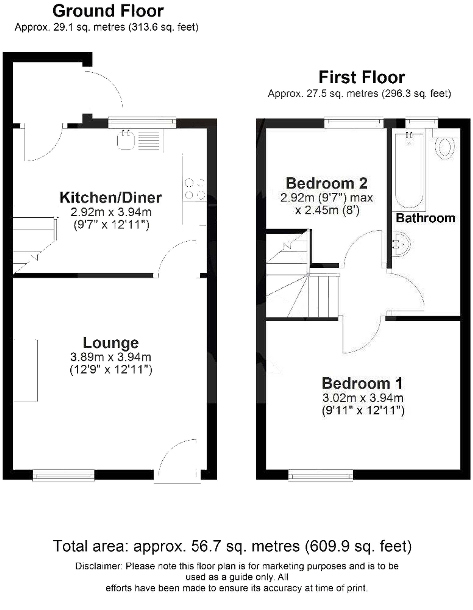 2 bed end of terrace house for sale in Cherry Street, Warwick, CV34 - Property floorplan
