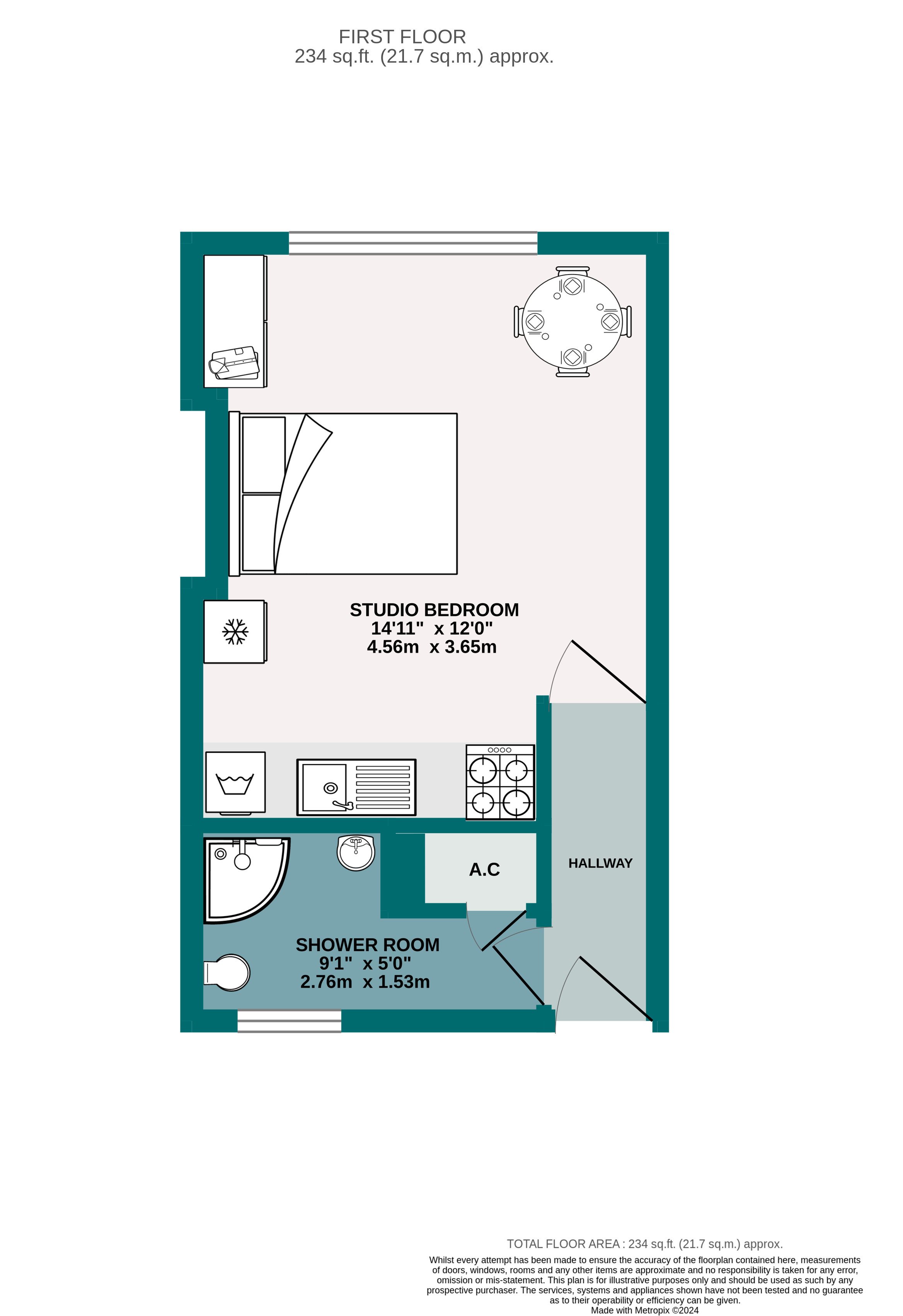 Studio flat to rent in Seamoor Road, Bournemouth, BH4 - Property floorplan