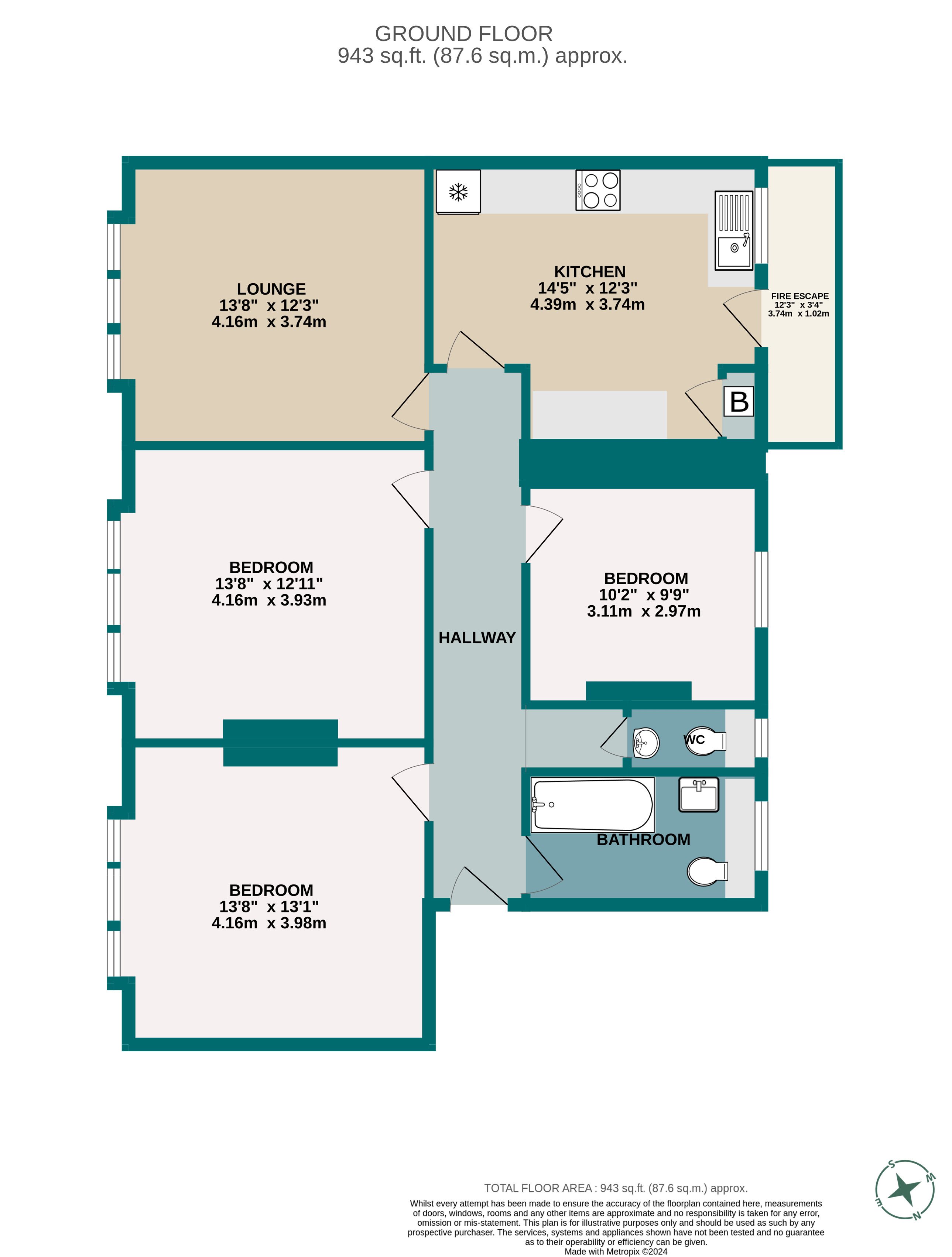 3 bed flat to rent in Richmond Hill, Bournemouth, BH2 - Property floorplan