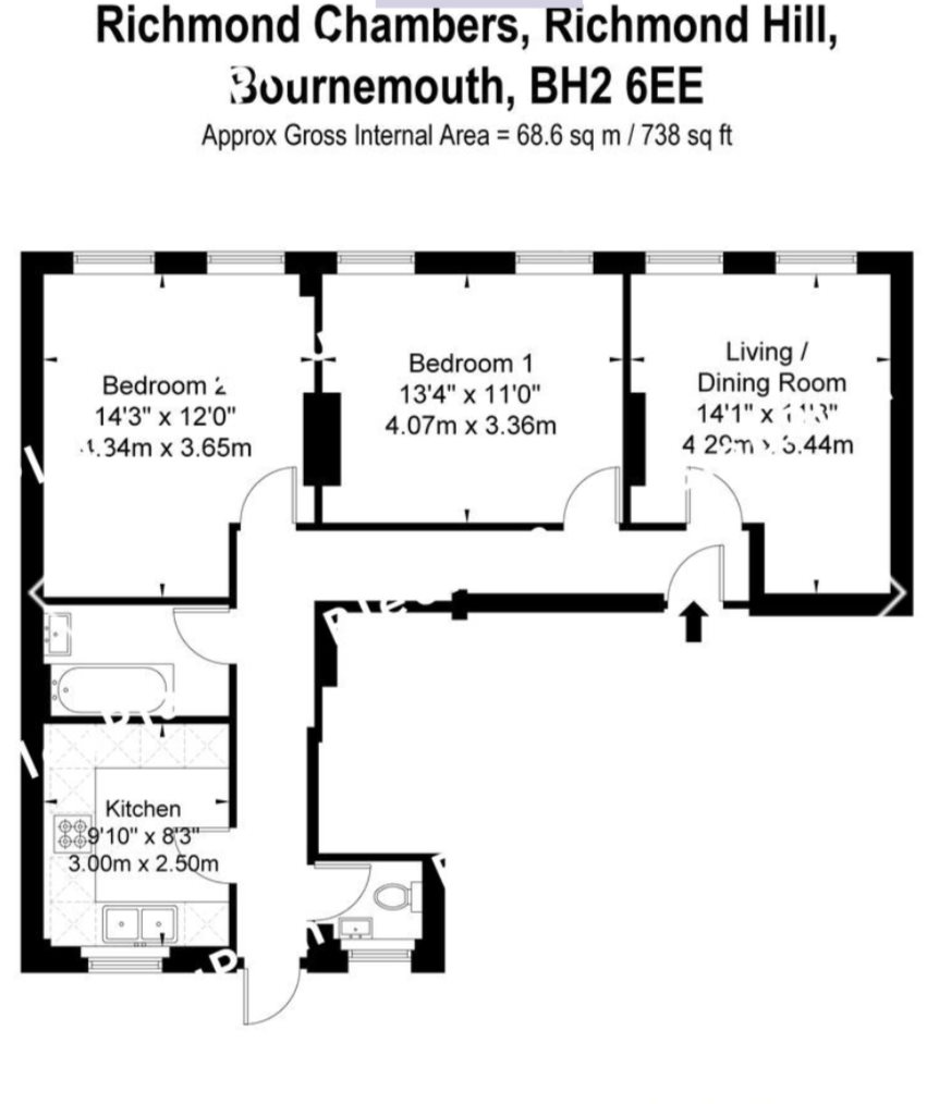 2 bed flat to rent in Richmond Hill, Bournemouth, BH2 - Property floorplan