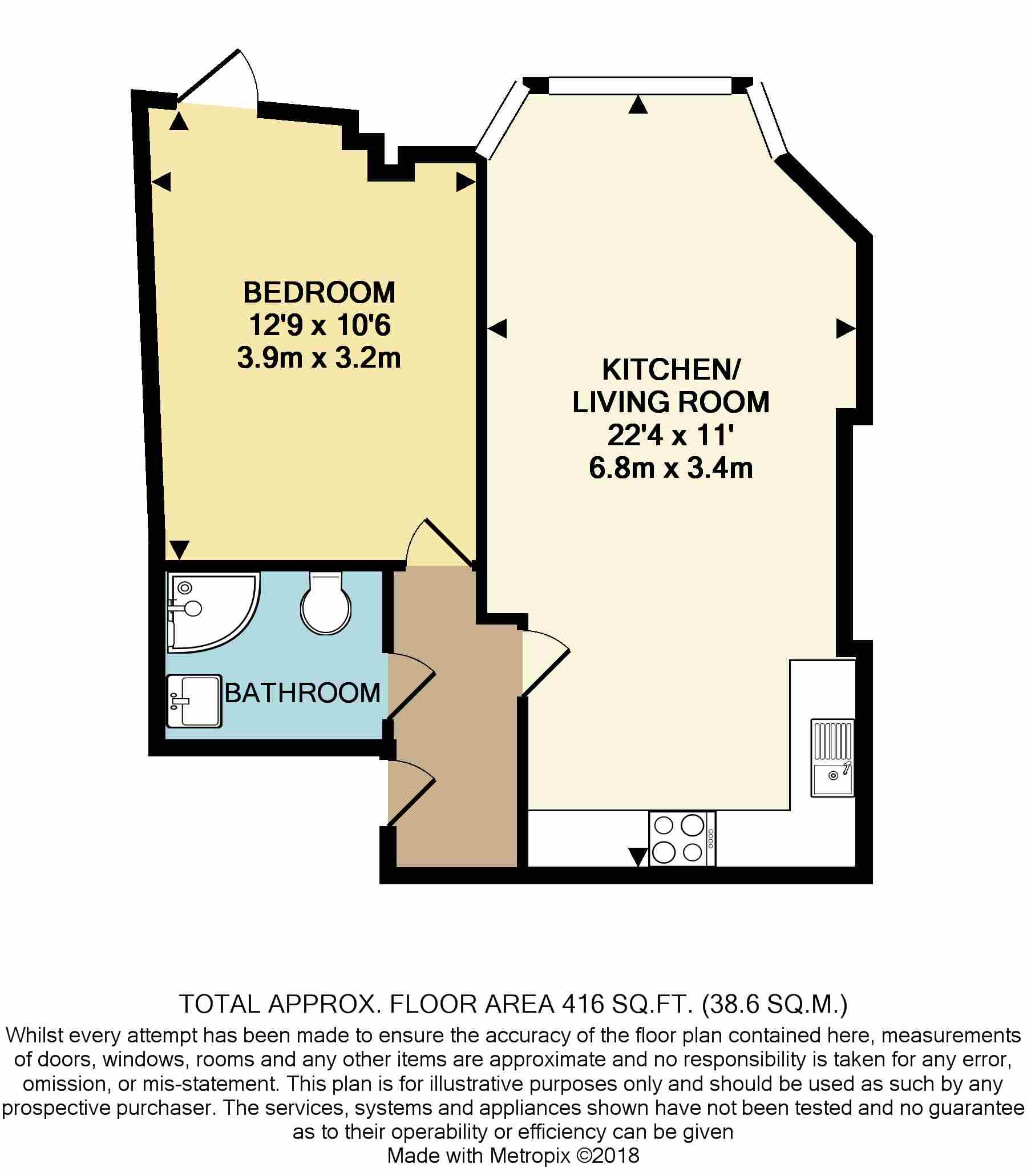 1 bed flat to rent in St Peters Road, Bournemouth, BH1 - Property floorplan