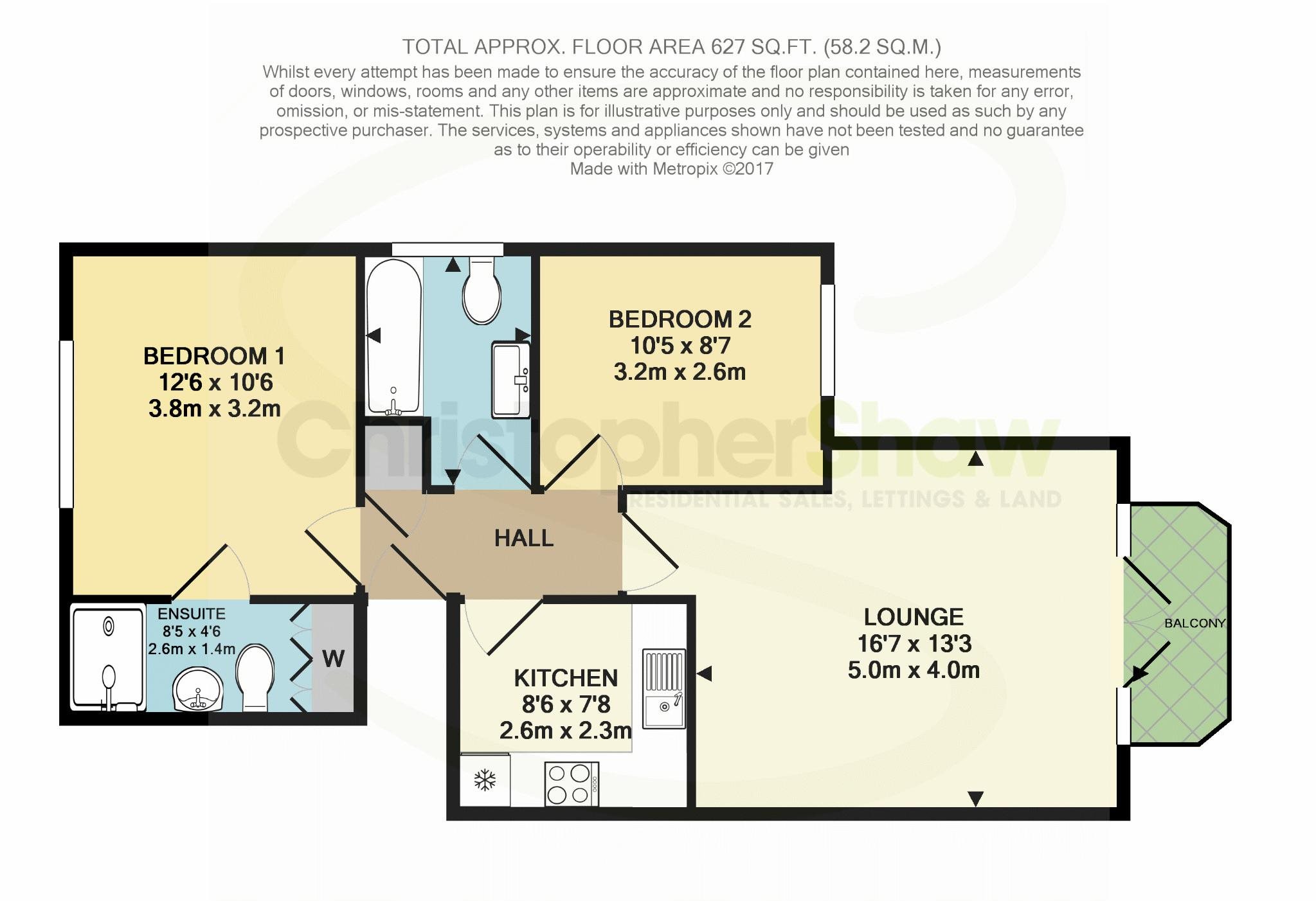 2 bed flat to rent in Wimborne Road, Bournemouth, BH2 - Property floorplan