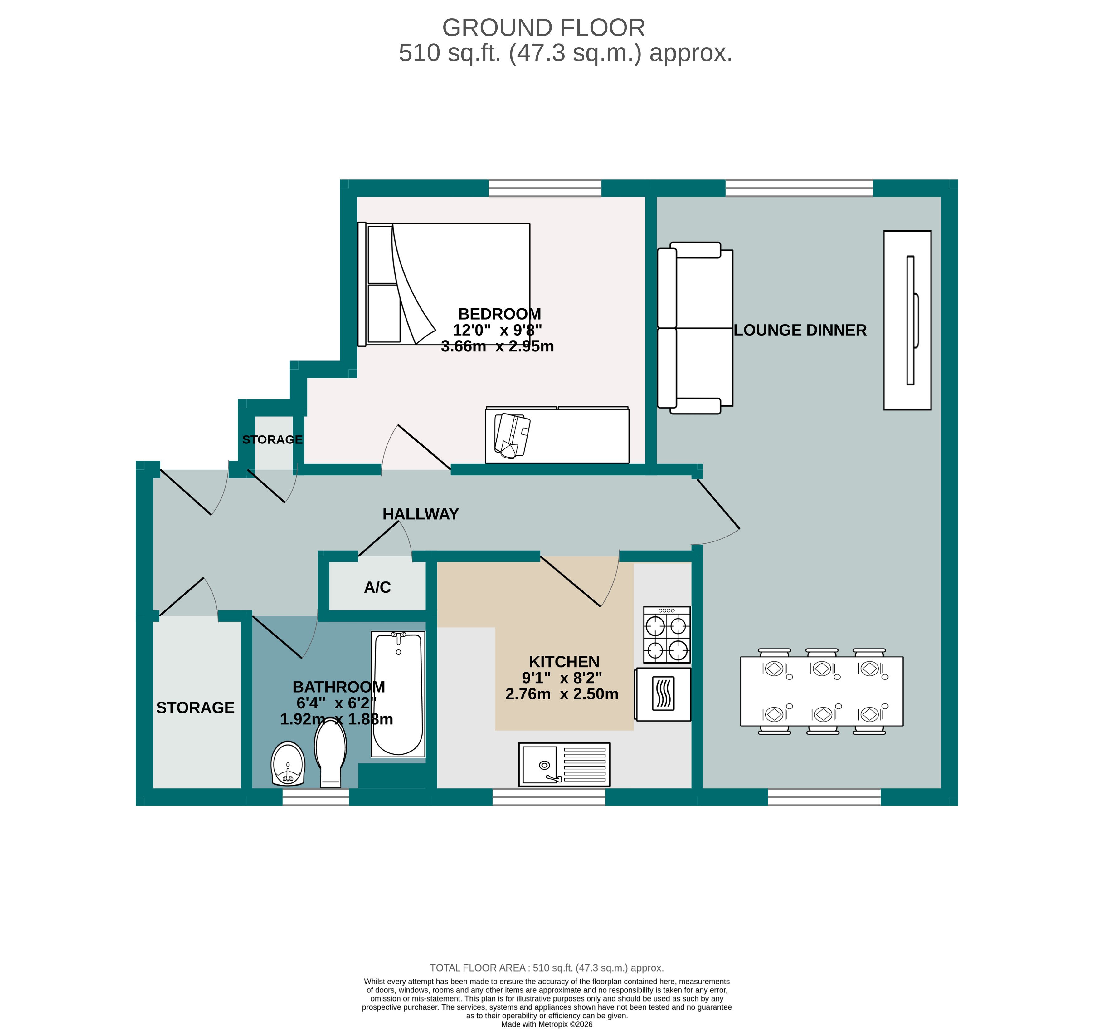 1 bed flat to rent in Branksome Wood Road, Bournemouth, BH4 - Property floorplan