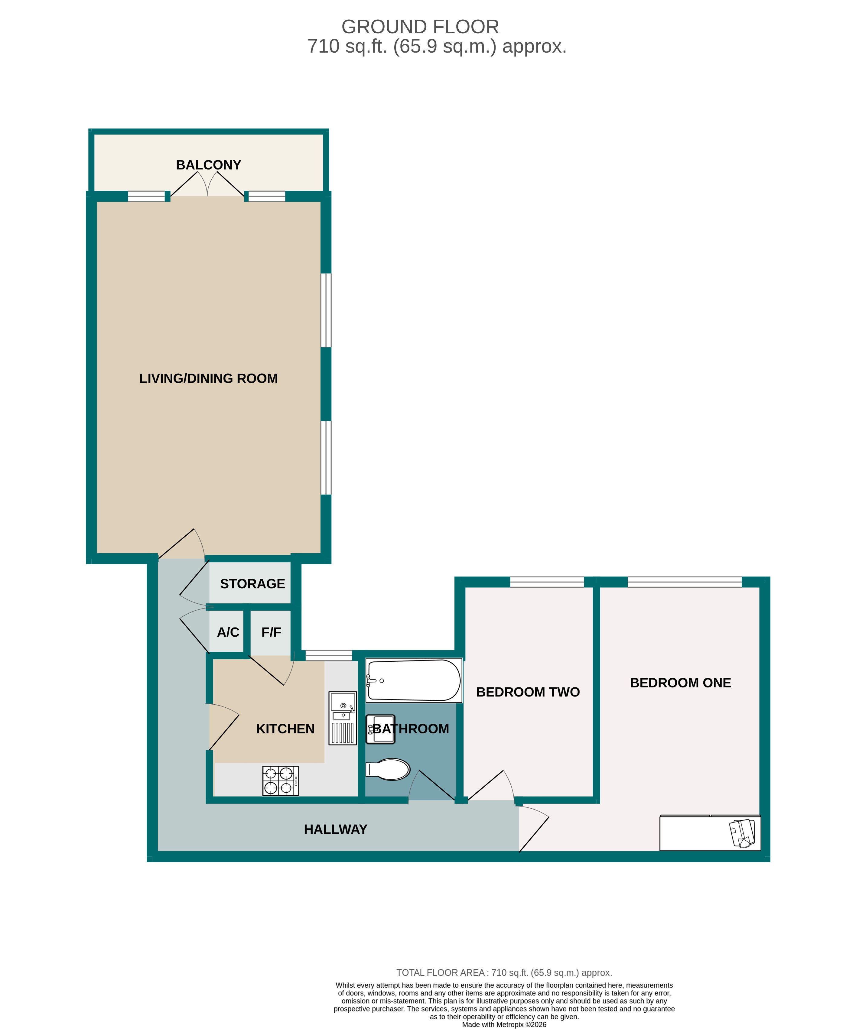 2 bed flat to rent in Sea Road, Bournemouth, BH5 - Property floorplan