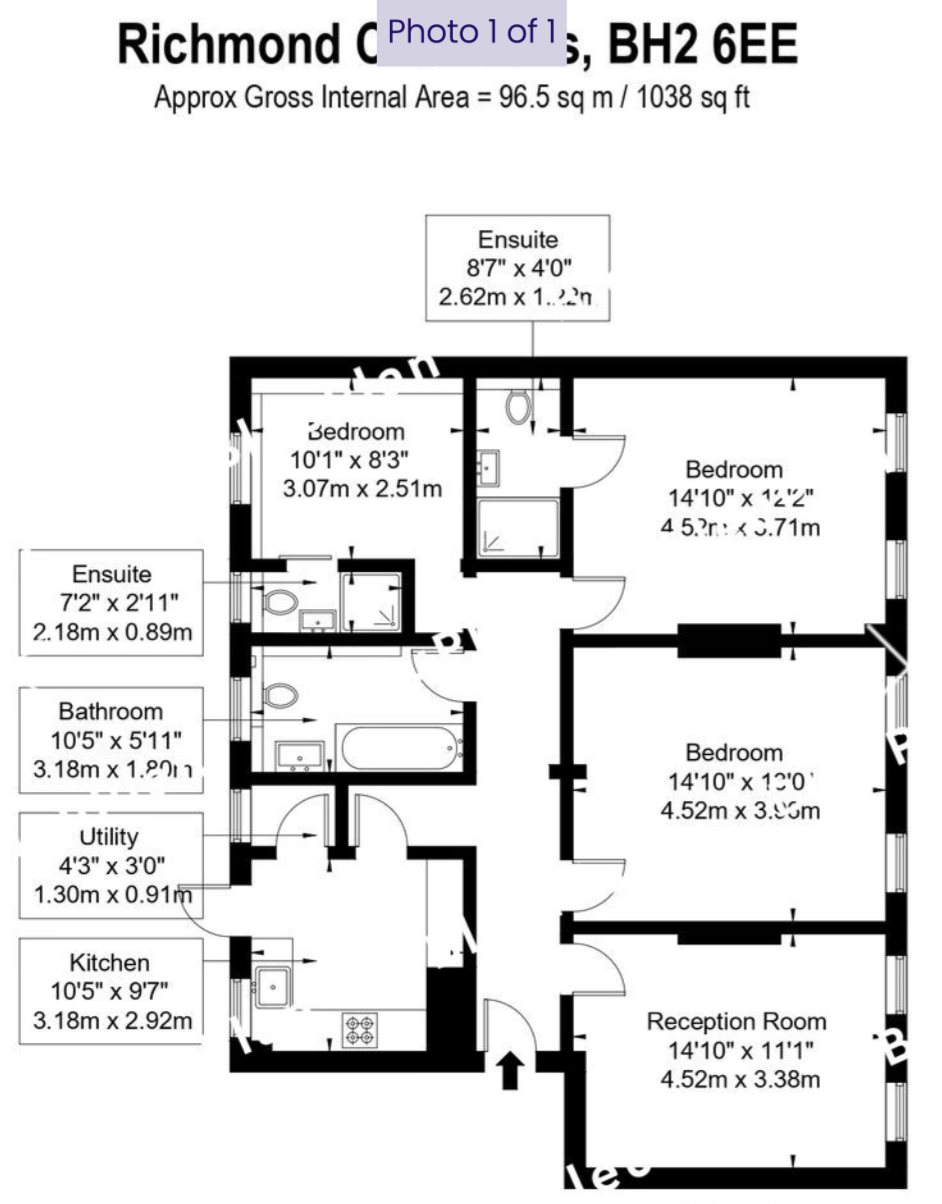 3 bed flat to rent in Richmond Hill, Bournemouth, BH2 - Property floorplan