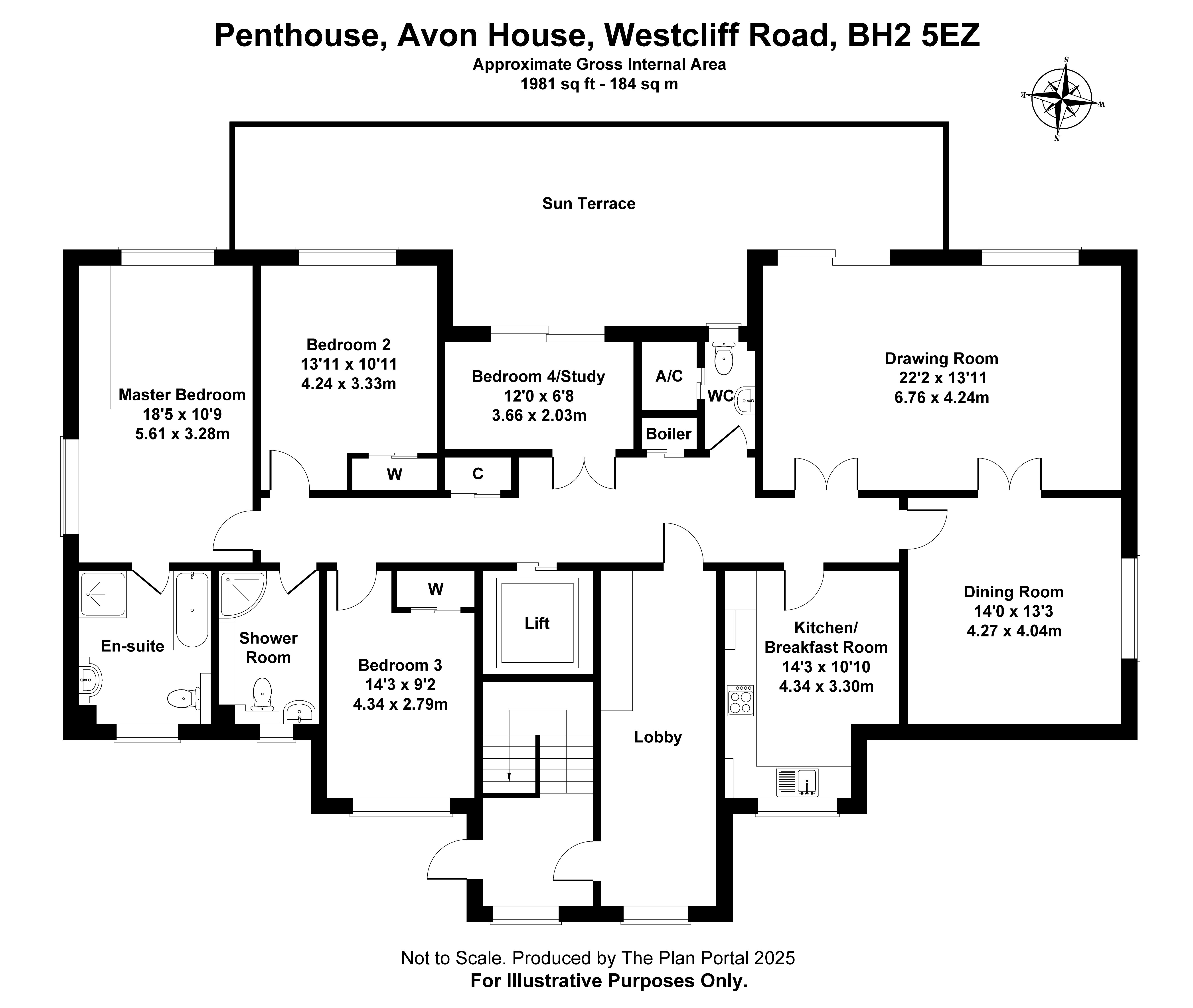 3 bed penthouse to rent in West Cliff Road, Bournemouth, BH2 - Property floorplan