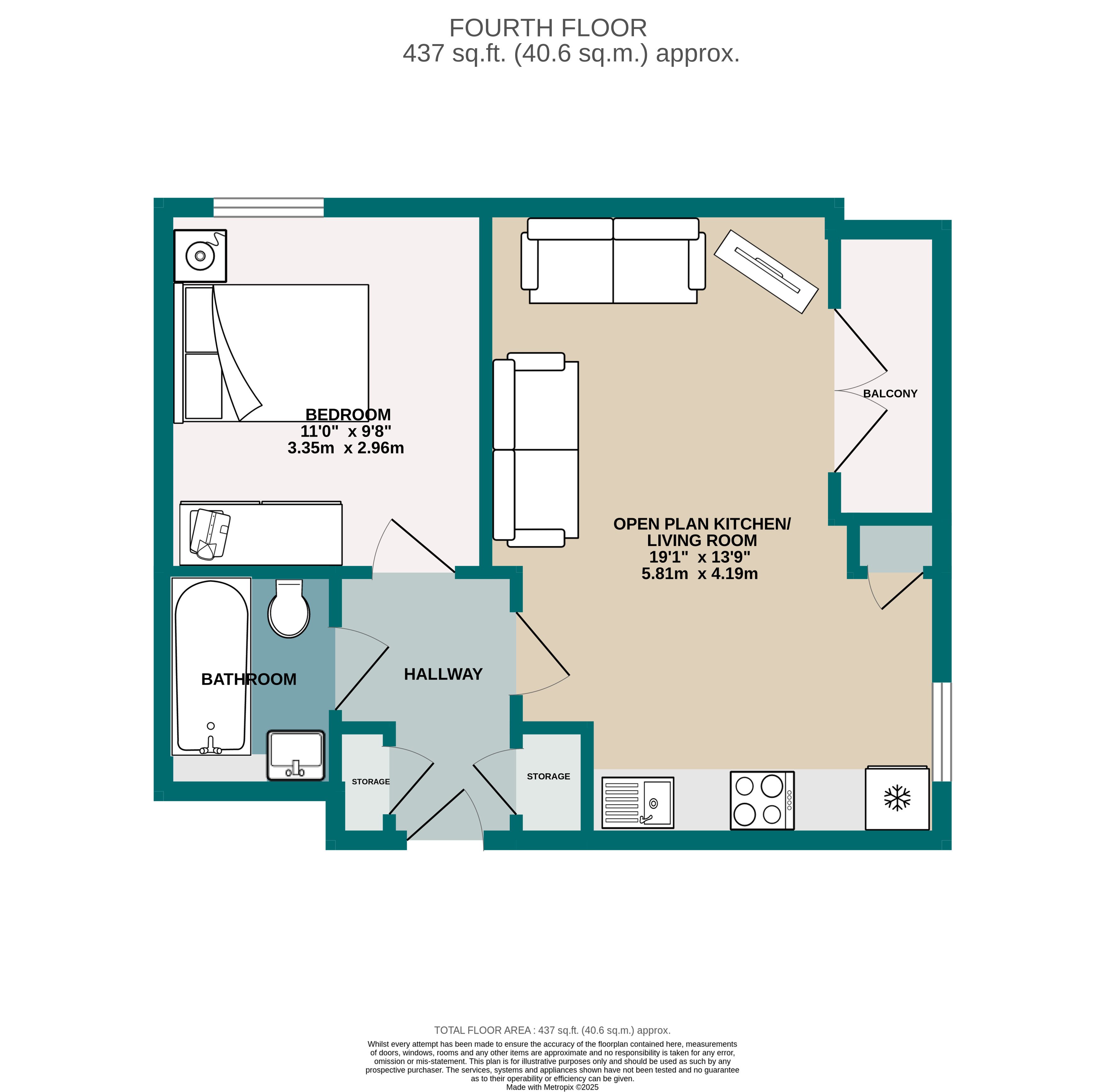 1 bed flat for sale in Knyverton Road, Bournemouth - Property floorplan