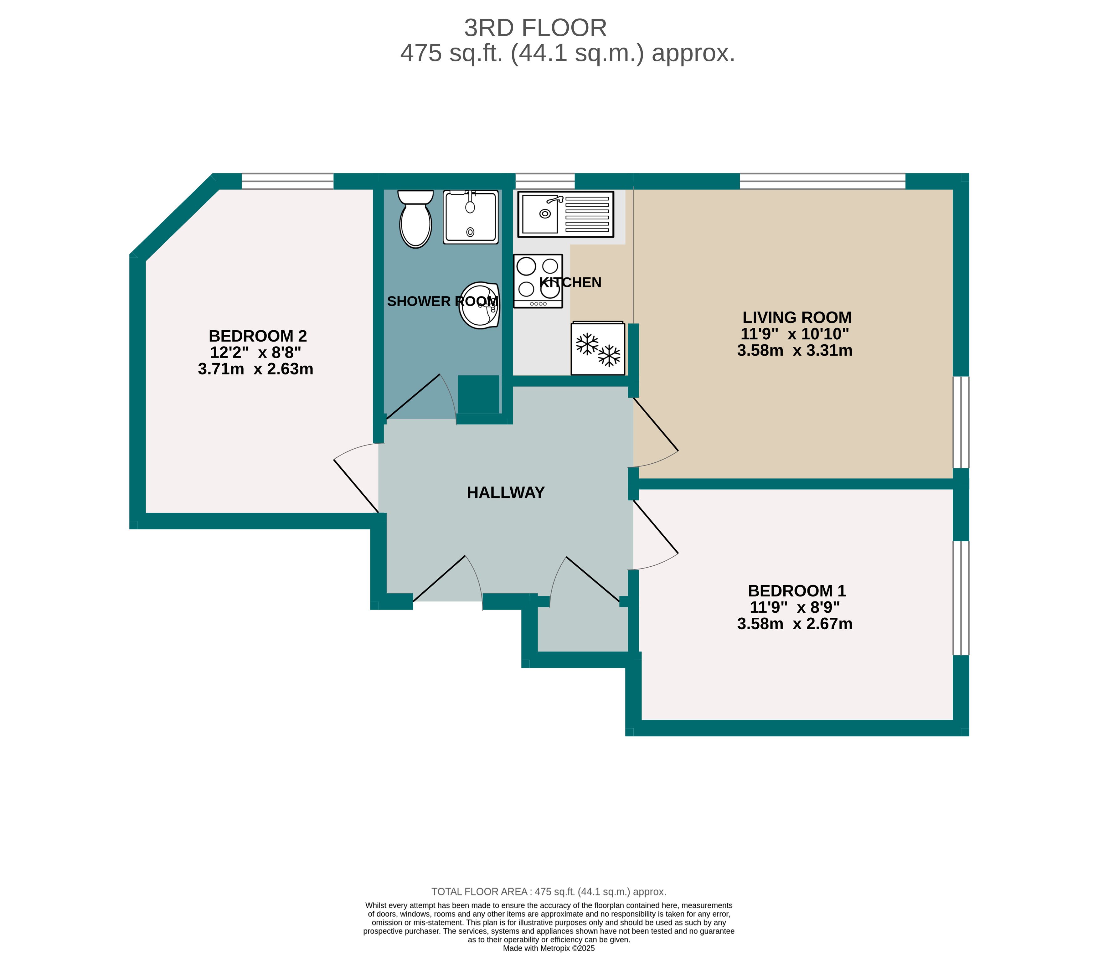 2 bed flat for sale in Terrace Road, Bournemouth - Property floorplan