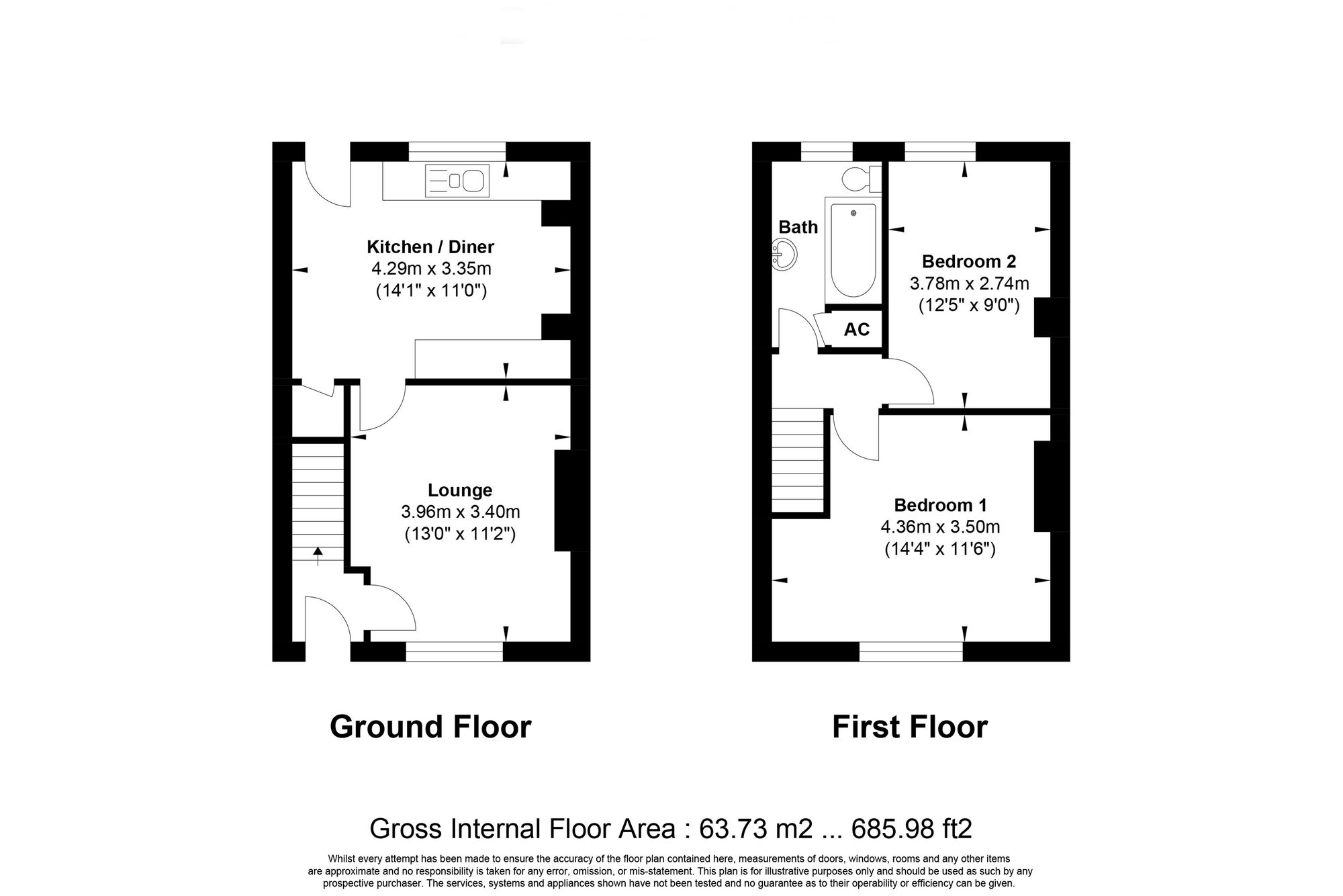 2 bed terraced house for sale in Bairstow Lane, Sowerby Bridge - Property floorplan