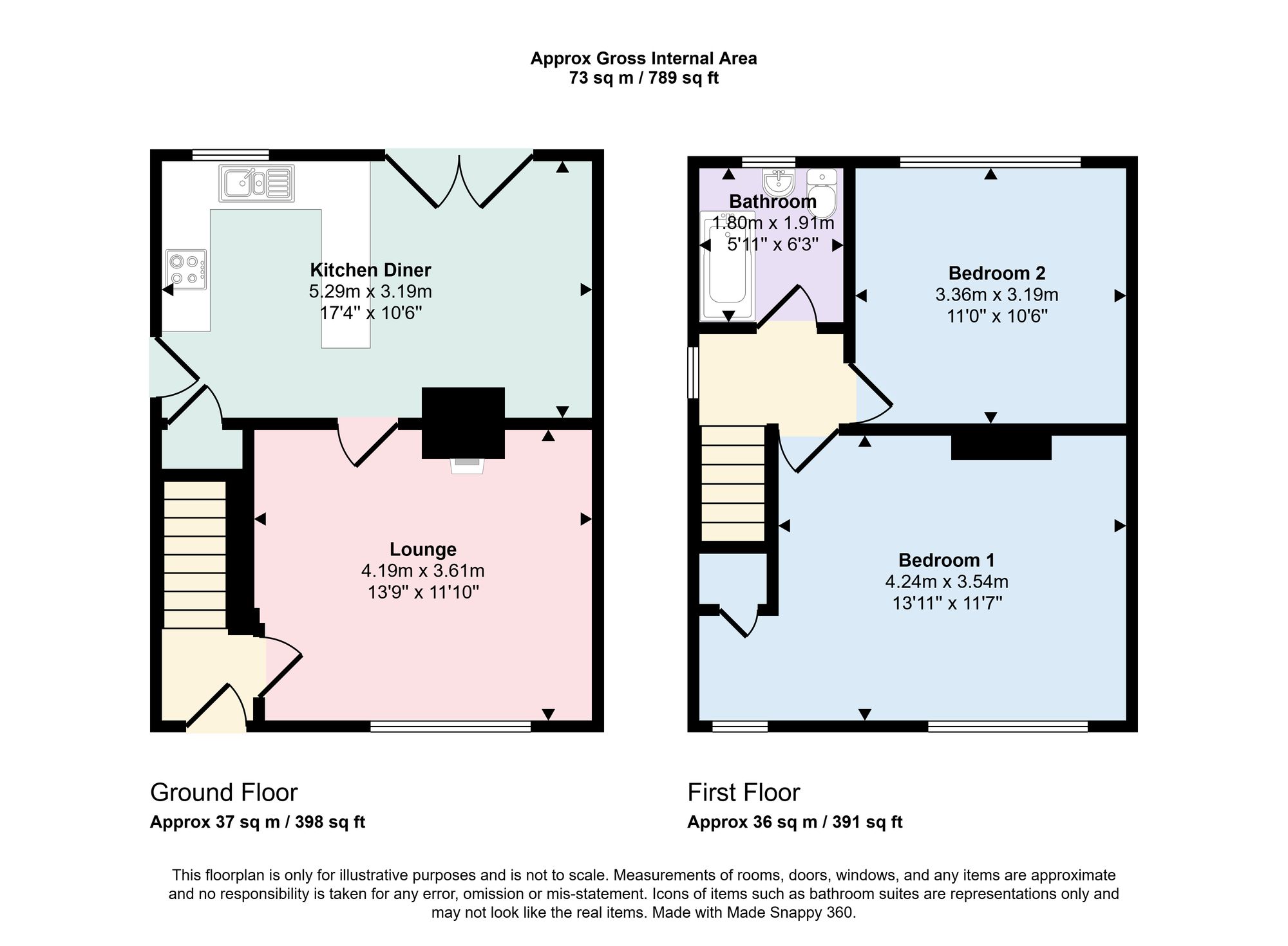 2 bed semi-detached house for sale in Reins Road, Brighouse - Property floorplan