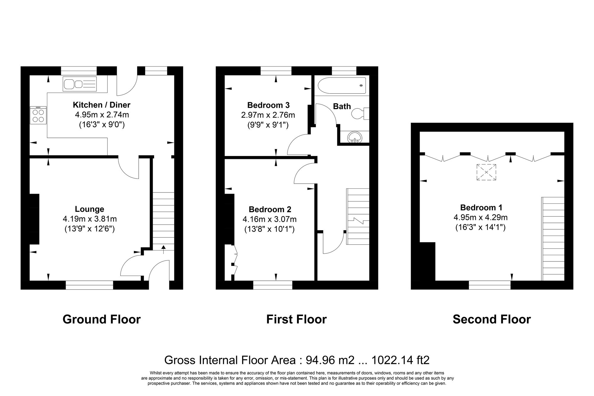 3 bed terraced house for sale in Wells Terrace, Halifax - Property floorplan