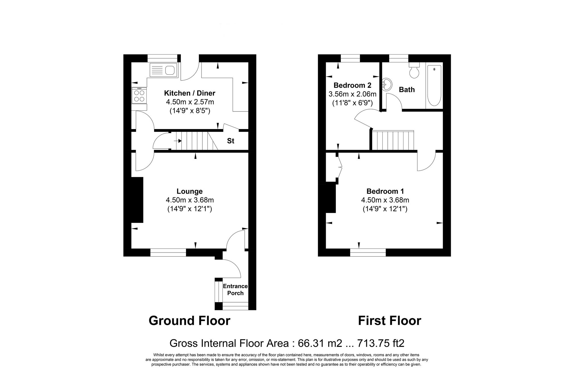 2 bed mid-terraced house for sale in Woodside Road, Halifax - Property floorplan