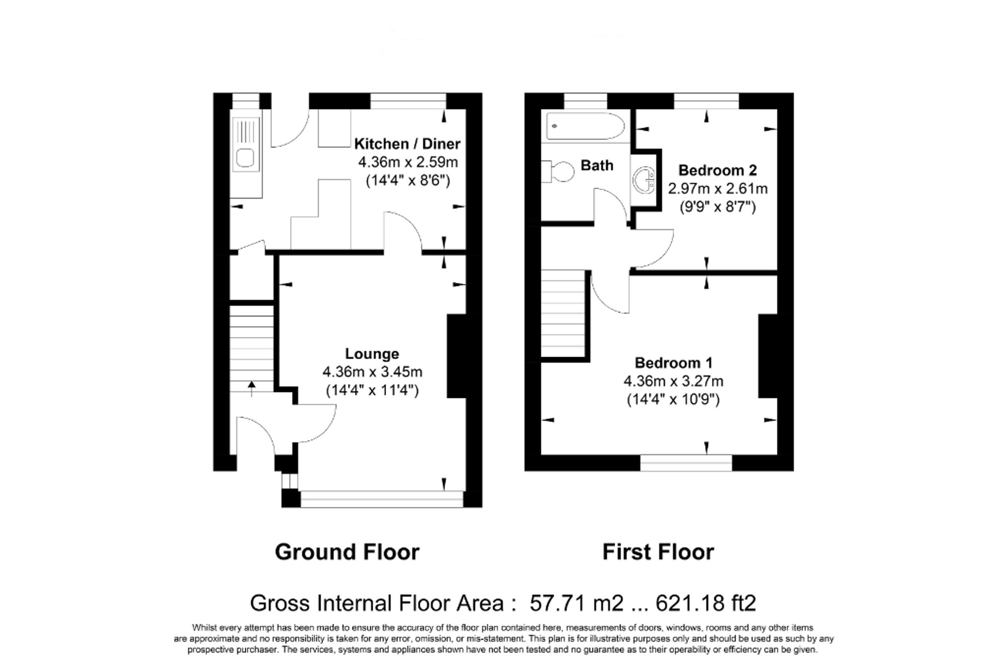 2 bed mid-terraced house for sale in Parkinson Lane, Halifax - Property floorplan