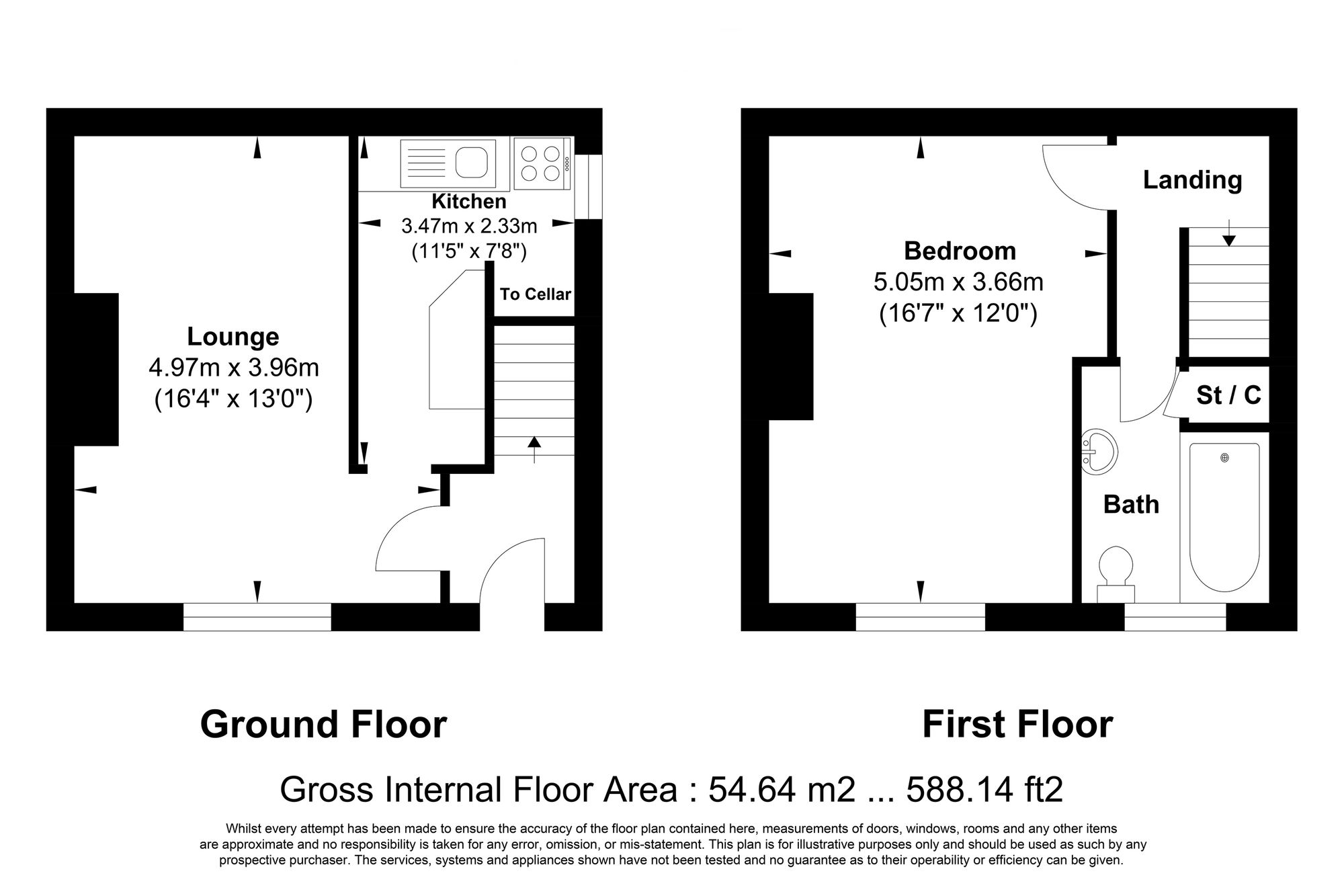 1 bed terraced house for sale in New Hey Road, Huddersfield - Property floorplan