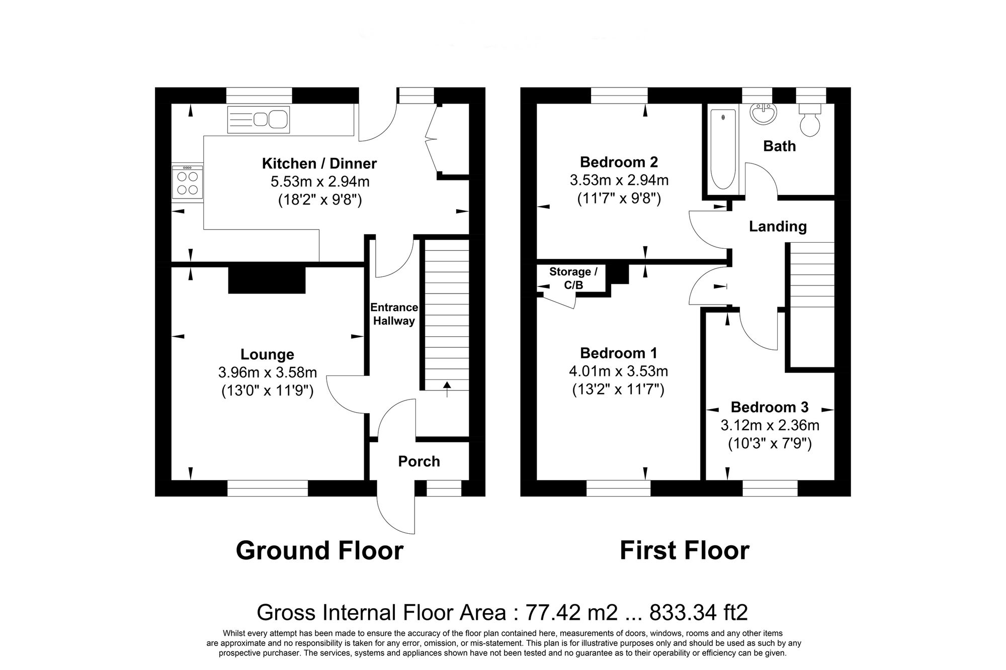 3 bed terraced house for sale in Occupation Lane, Halifax - Property floorplan