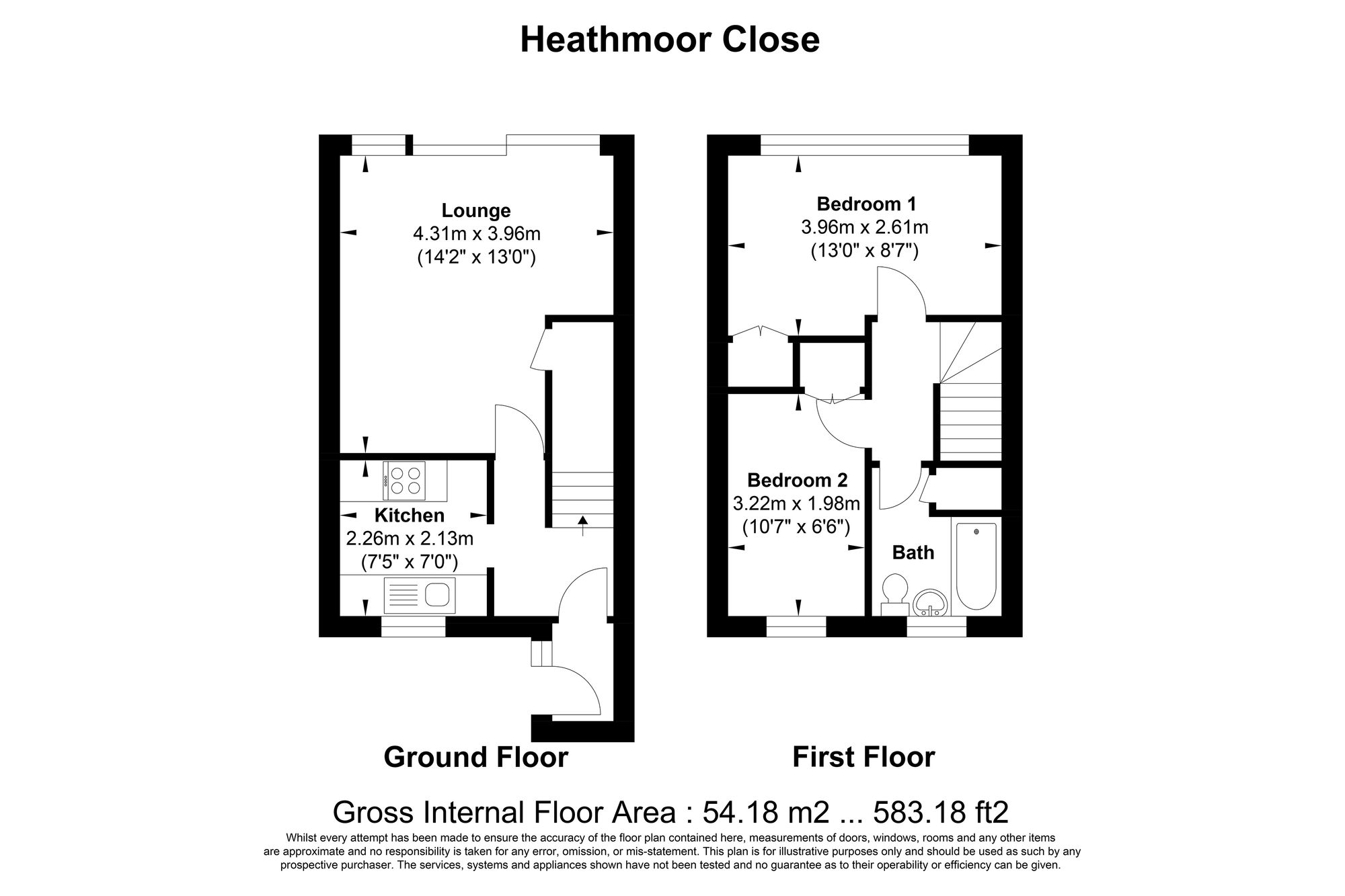 2 bed terraced house for sale in Heathmoor Close, Halifax - Property floorplan