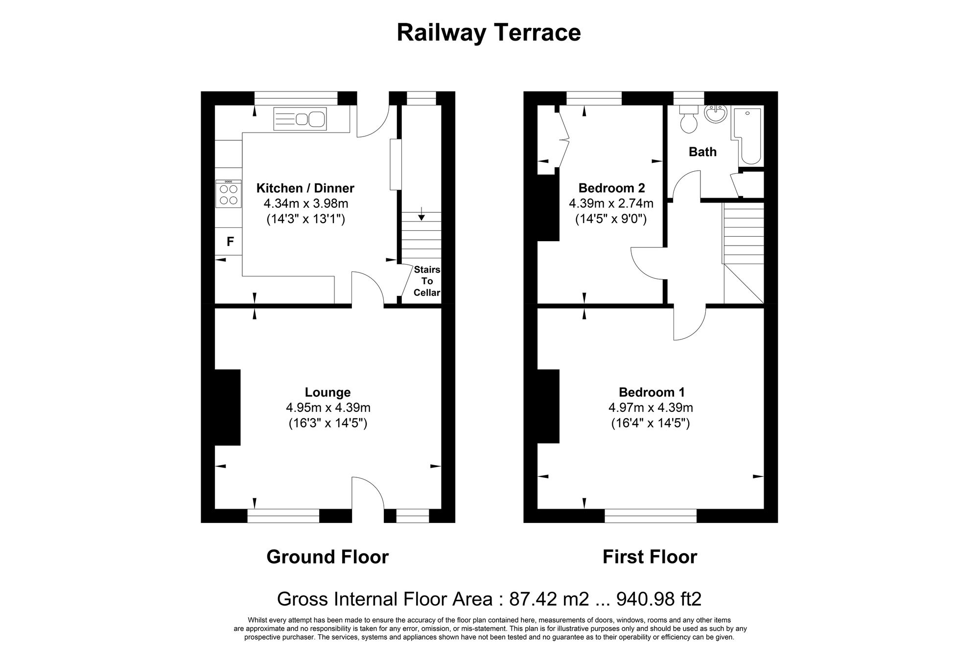 2 bed mid-terraced house for sale in Railway Terrace, Halifax - Property floorplan