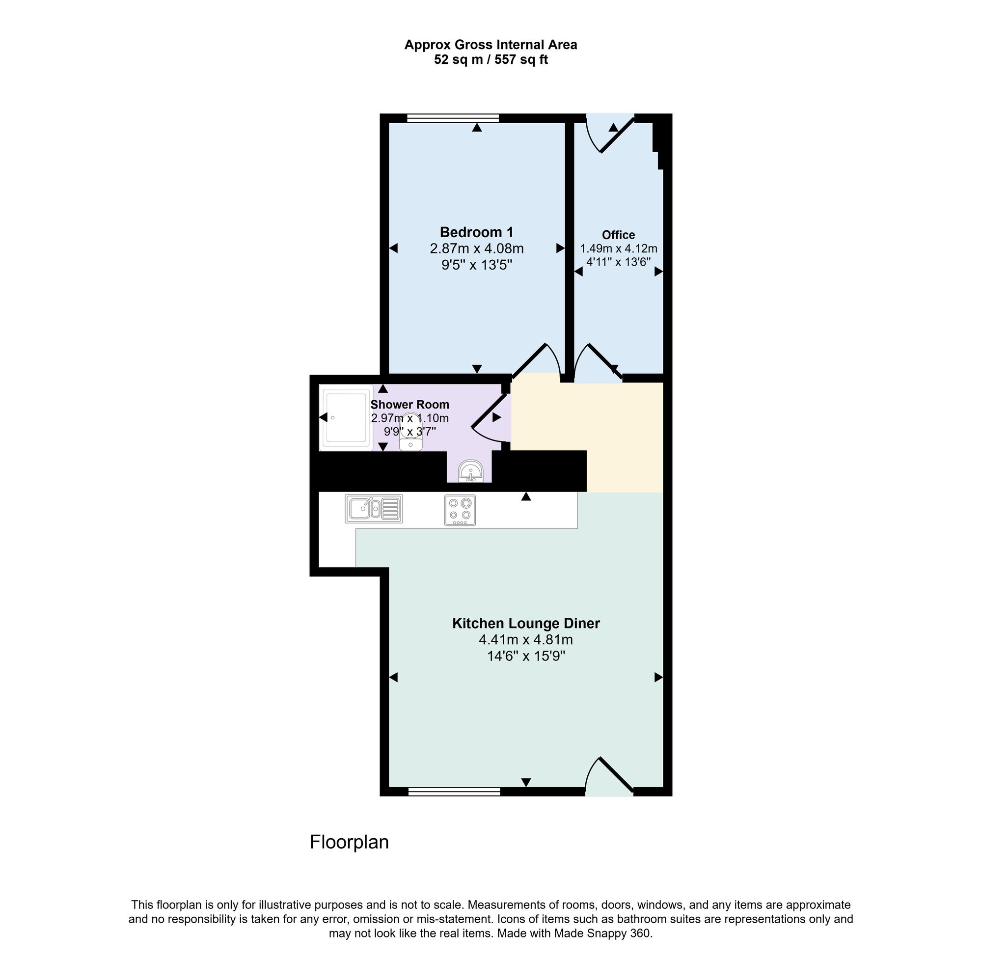 1 bed apartment for sale in Kell Lane, Halifax - Property floorplan