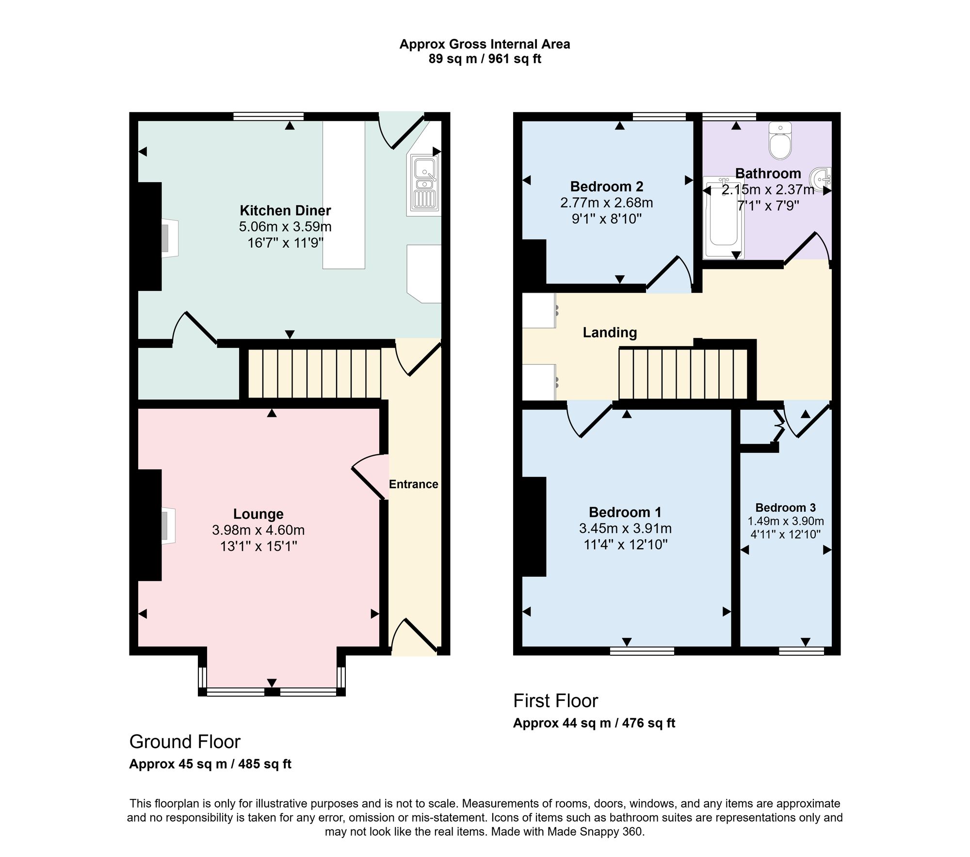 3 bed terraced house for sale in Woodside Grove, Halifax - Property floorplan
