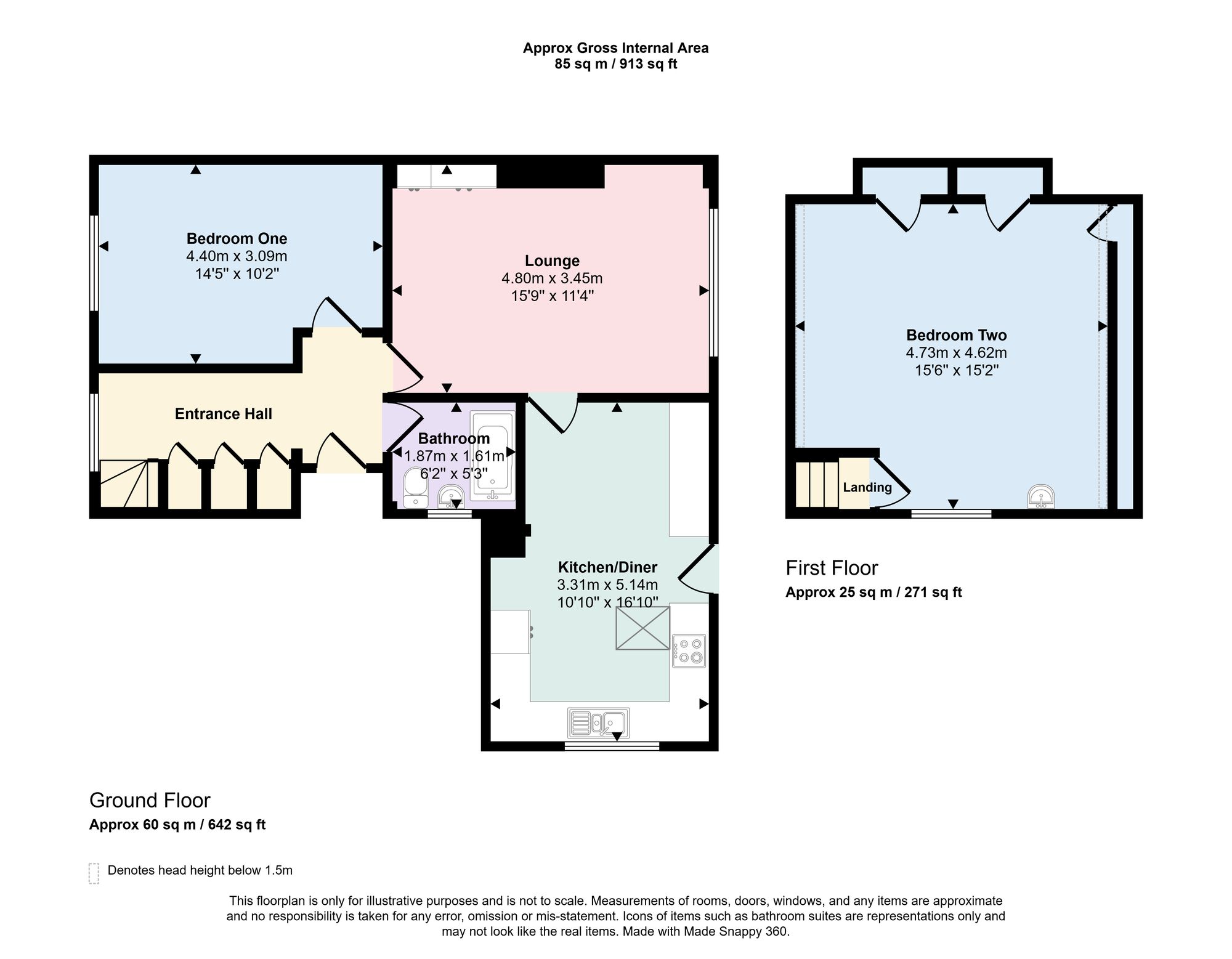 2 bed semi-detached bungalow for sale in Meadow Lane, Halifax - Property floorplan
