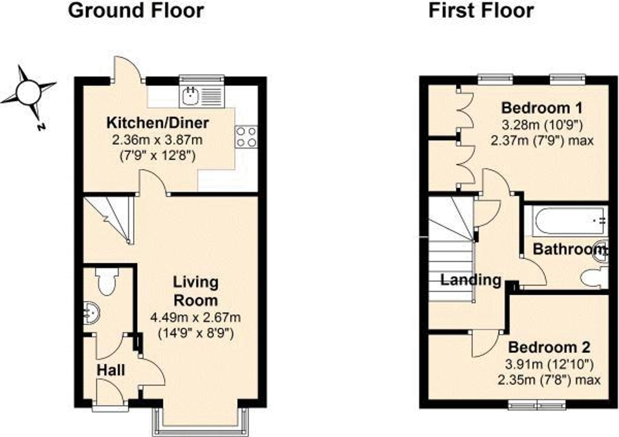 2 bed semi-detached house for sale in Heron Drive, Brackley, NN13 - Property floorplan