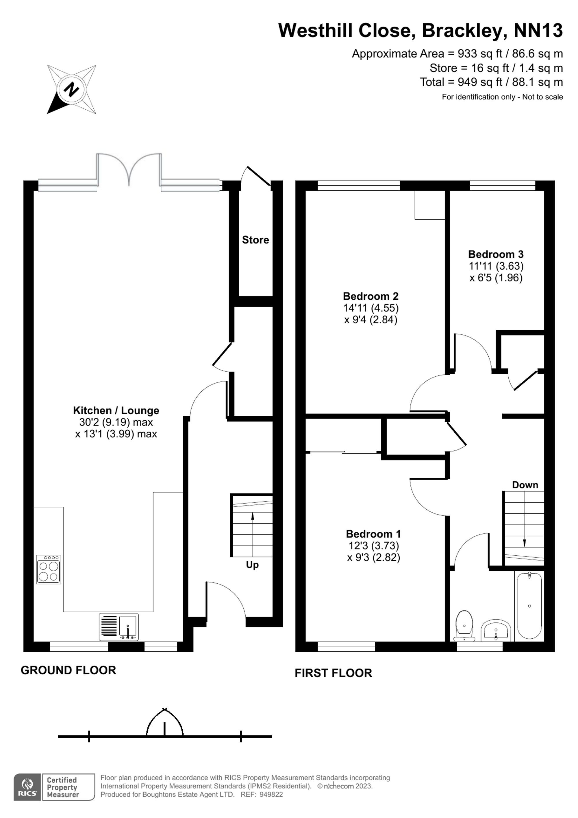 3 bed end of terrace house for sale in Westhill Close, Brackley, NN13 - Property floorplan