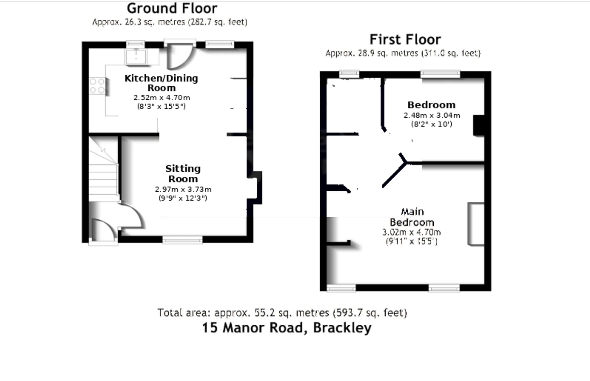 2 bed end of terrace house for sale in Manor Road, Brackley, NN13 - Property floorplan