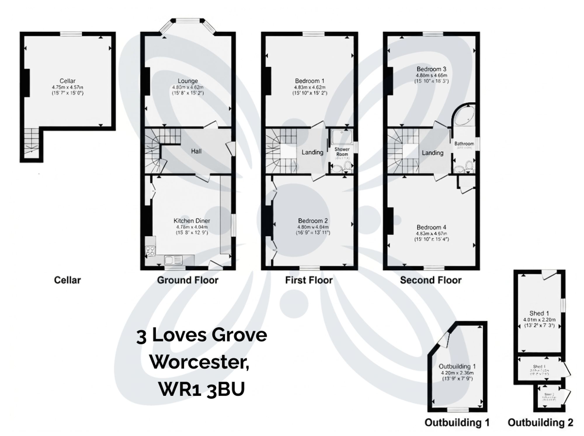 4 bed semi-detached house for sale in Loves Grove, Worcester, WR1 - Property floorplan