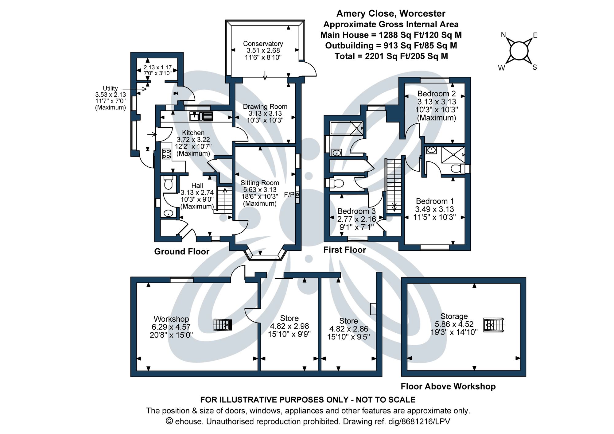 3 bed detached house for sale in Amery Close, Worcester, WR5 - Property floorplan