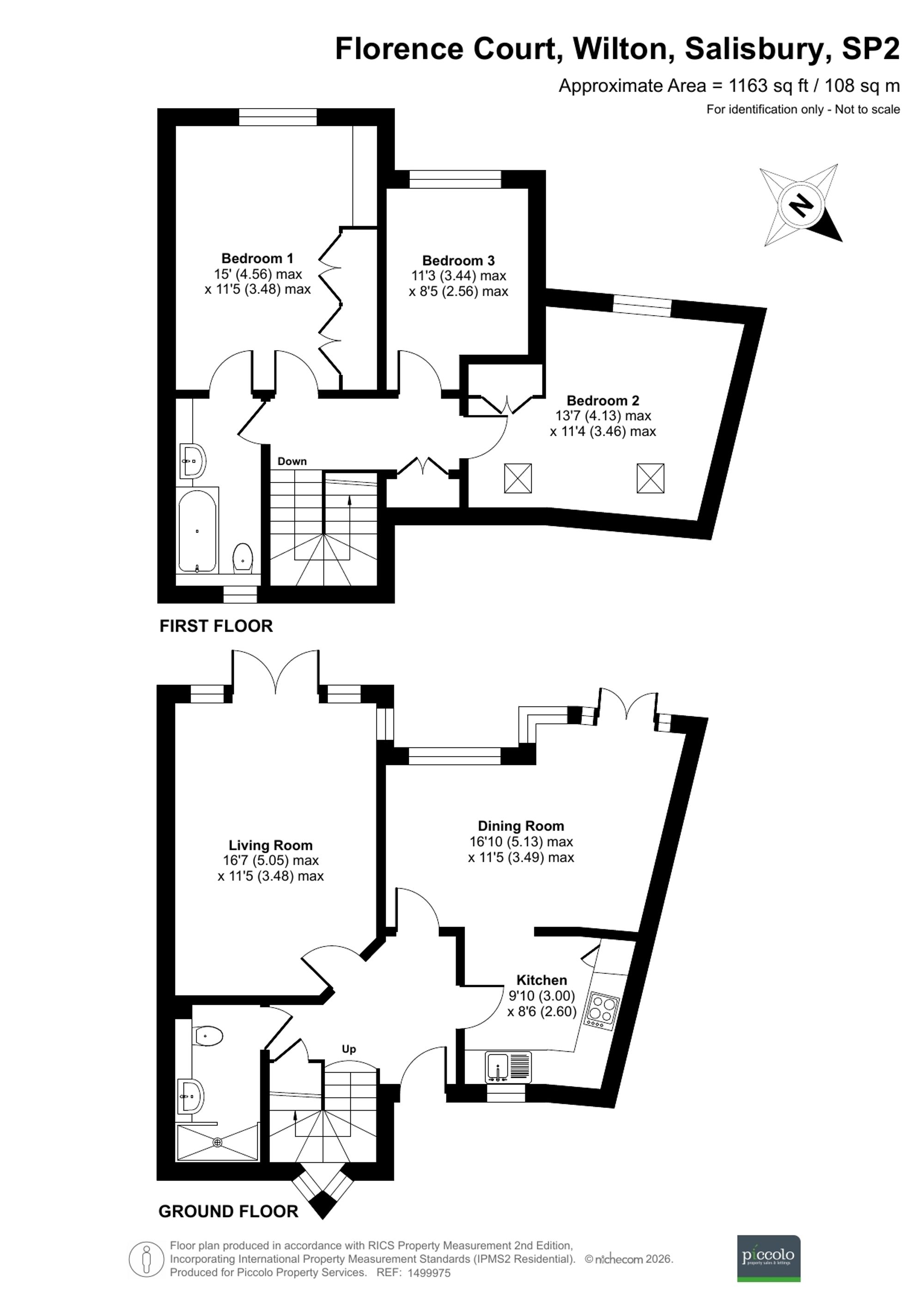 3 bed terraced house for sale in Florence Court, Wilton, SP2 - Property floorplan