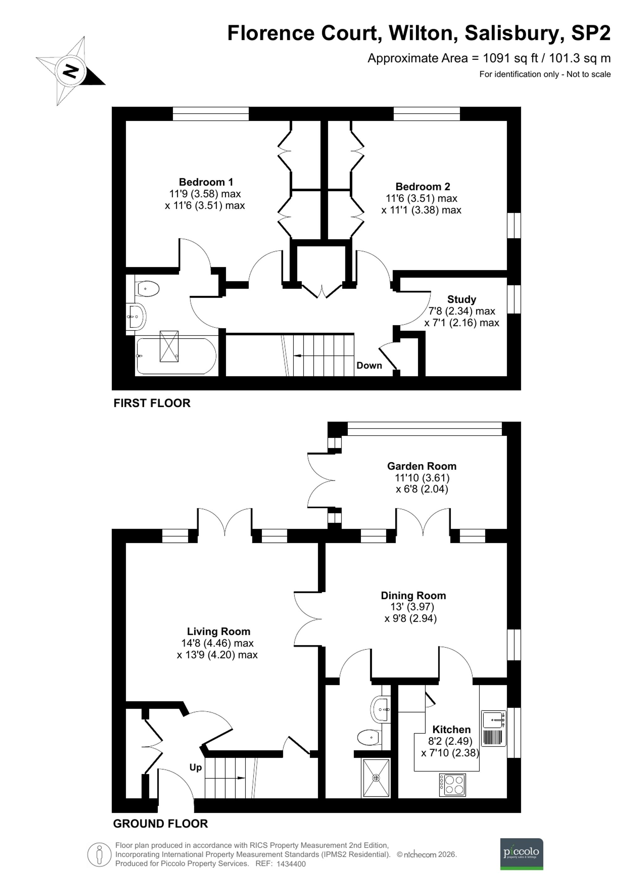 2 bed mid-terraced house for sale in Florence Court, Wilton, SP2 - Property floorplan