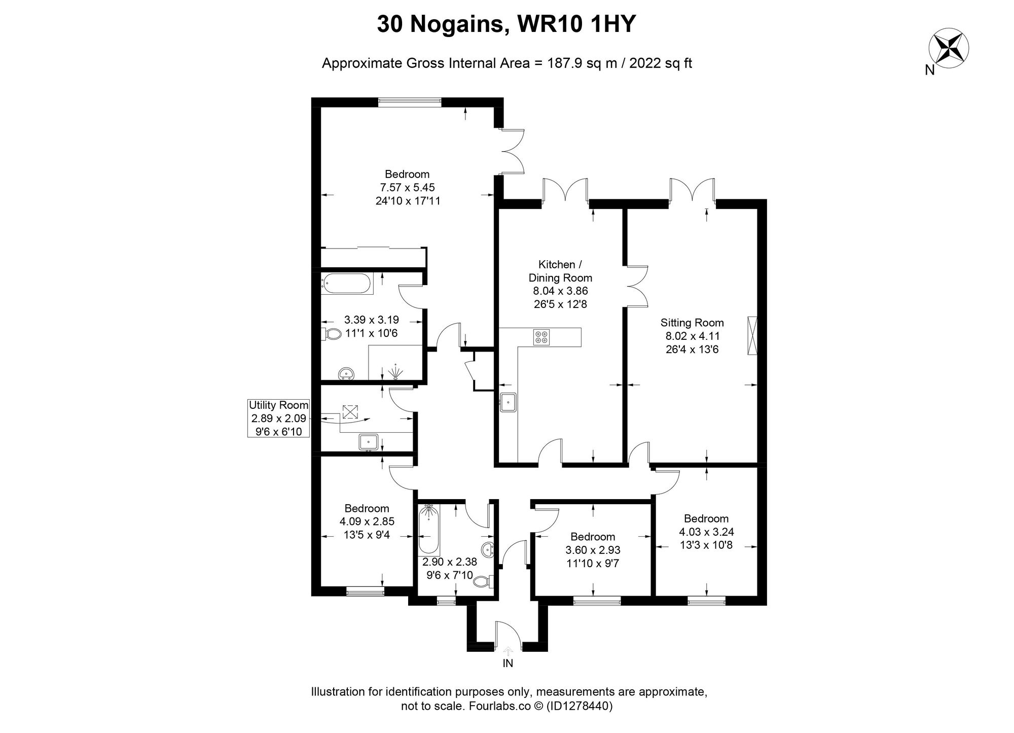 4 bed detached bungalow for sale in Nogains, Pershore - Property floorplan