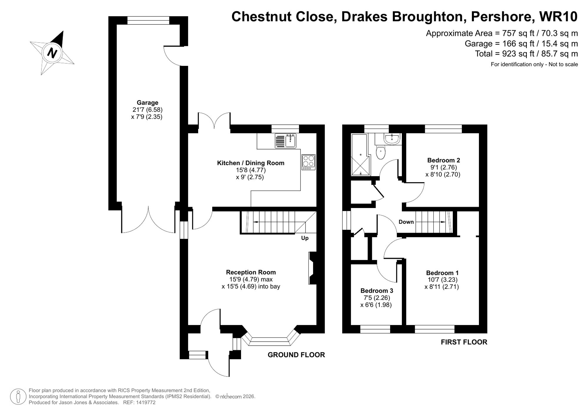 3 bed semi-detached house for sale in Chestnut Close, Pershore - Property floorplan